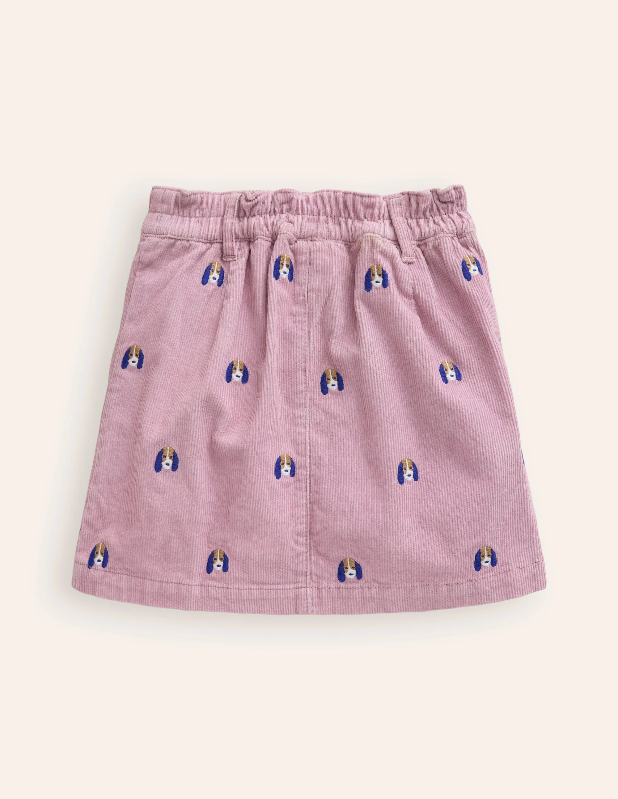 Button Pull-On Mini Skirt-Zephyr Pink Pup Embroidery - Image 3