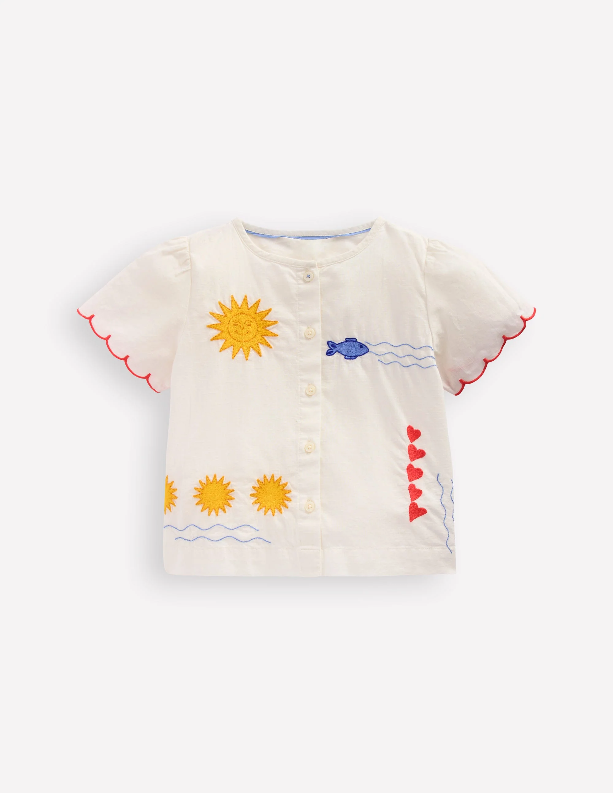 Button-through Blouse-Soft Ivory Embroidery