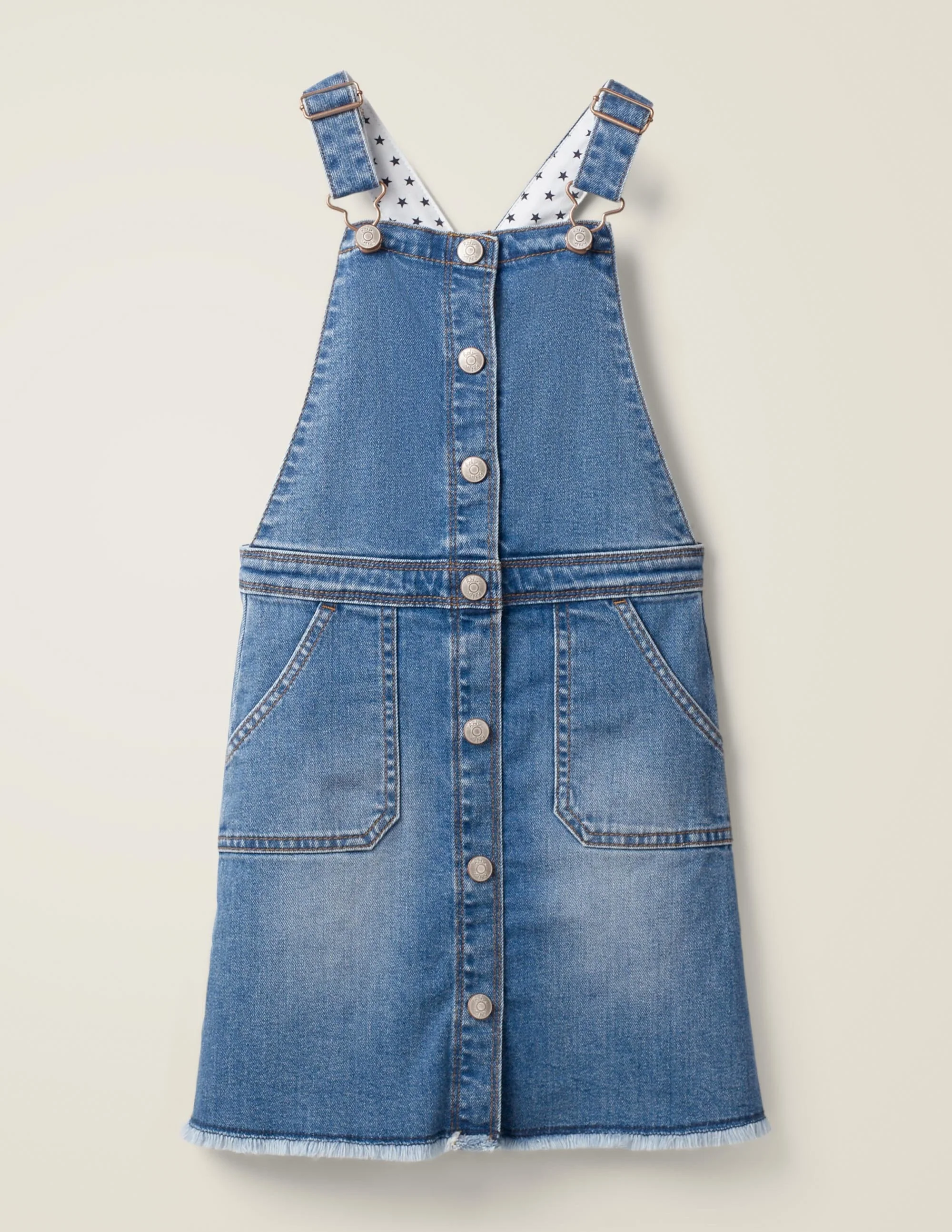 Button Through Overall Dress-Mid Vintage Denim