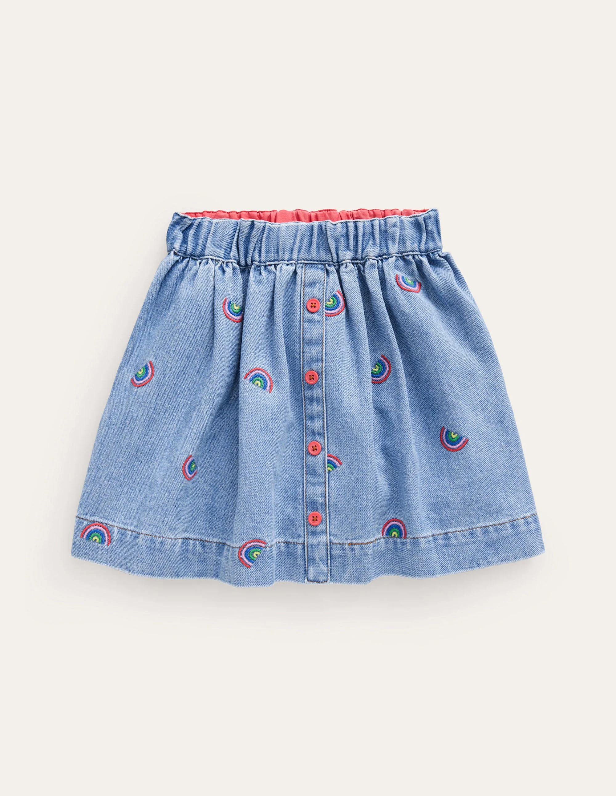 Button Through Twirly Skirt-Scattered Rainbow Embroidery