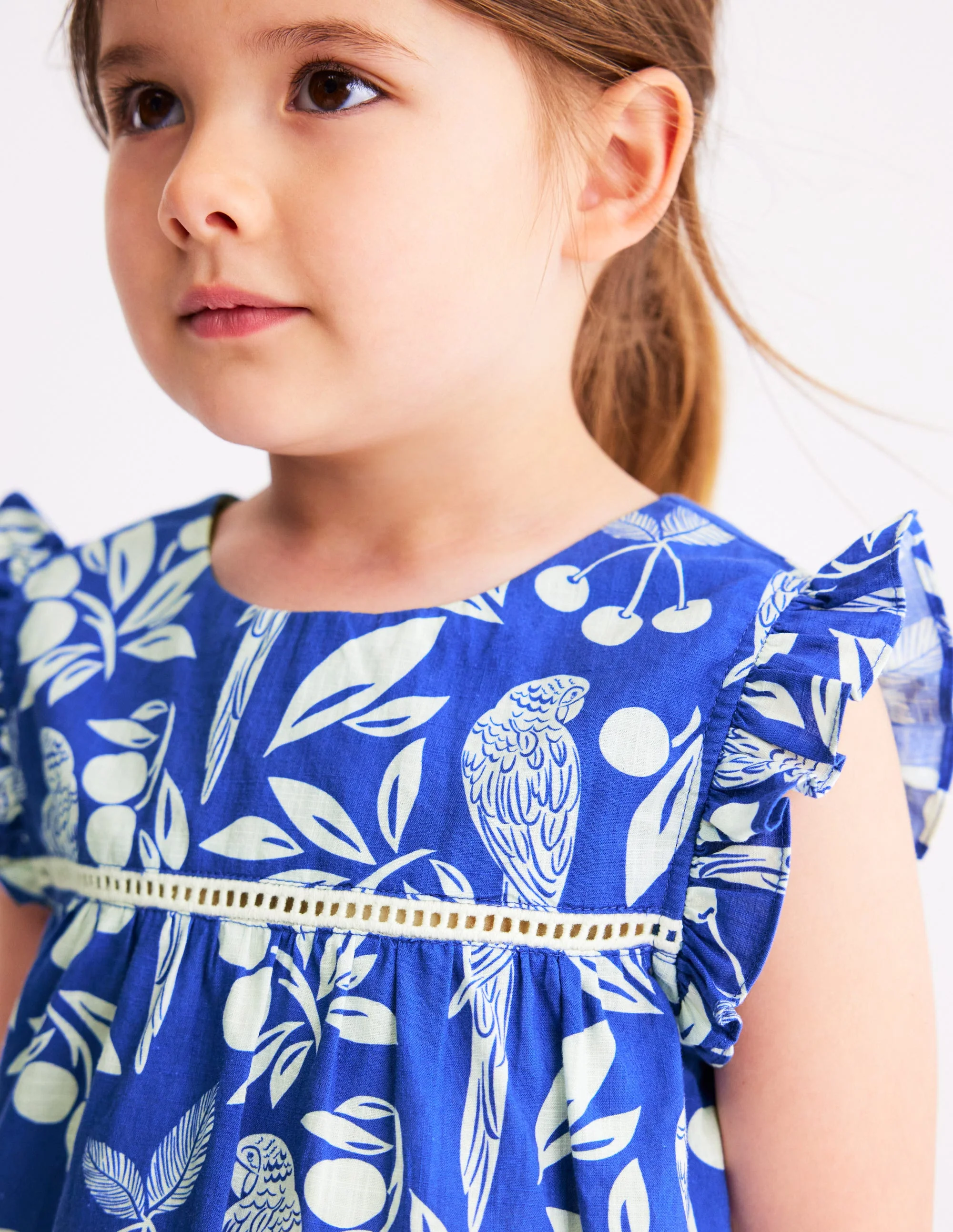 Celia Woven Holiday Dress-Bright Blue Parrot Palm - Image 3