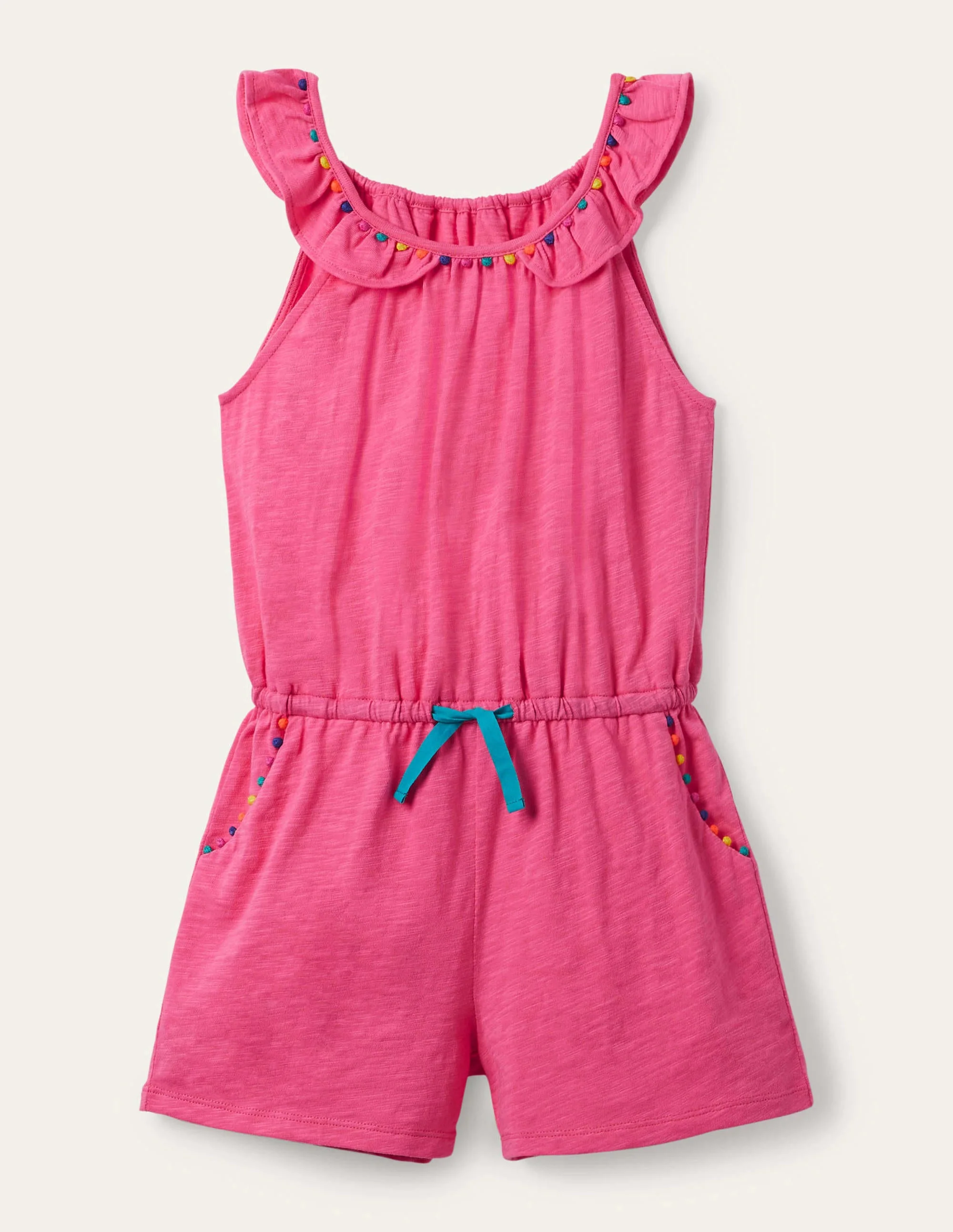 Charlie Pom Jersey Romper-Bright Camellia