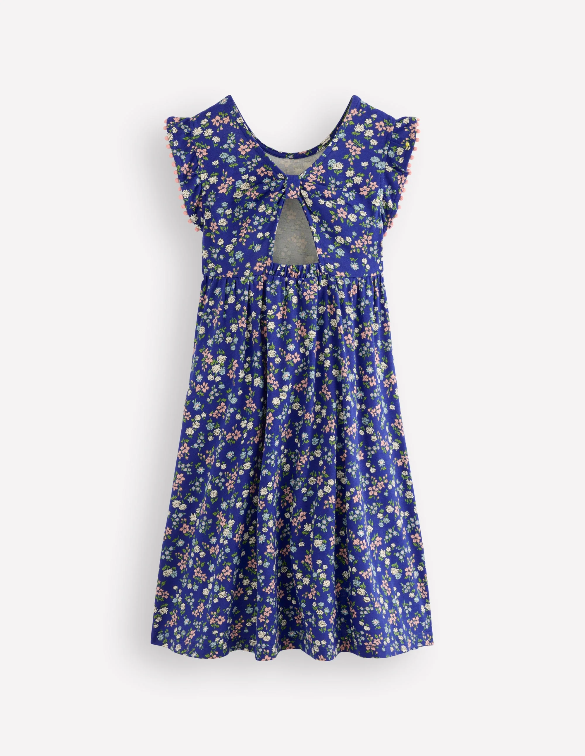 Clover Bow Back Jersey Dress-Blue Ditsy Floral - Image 2