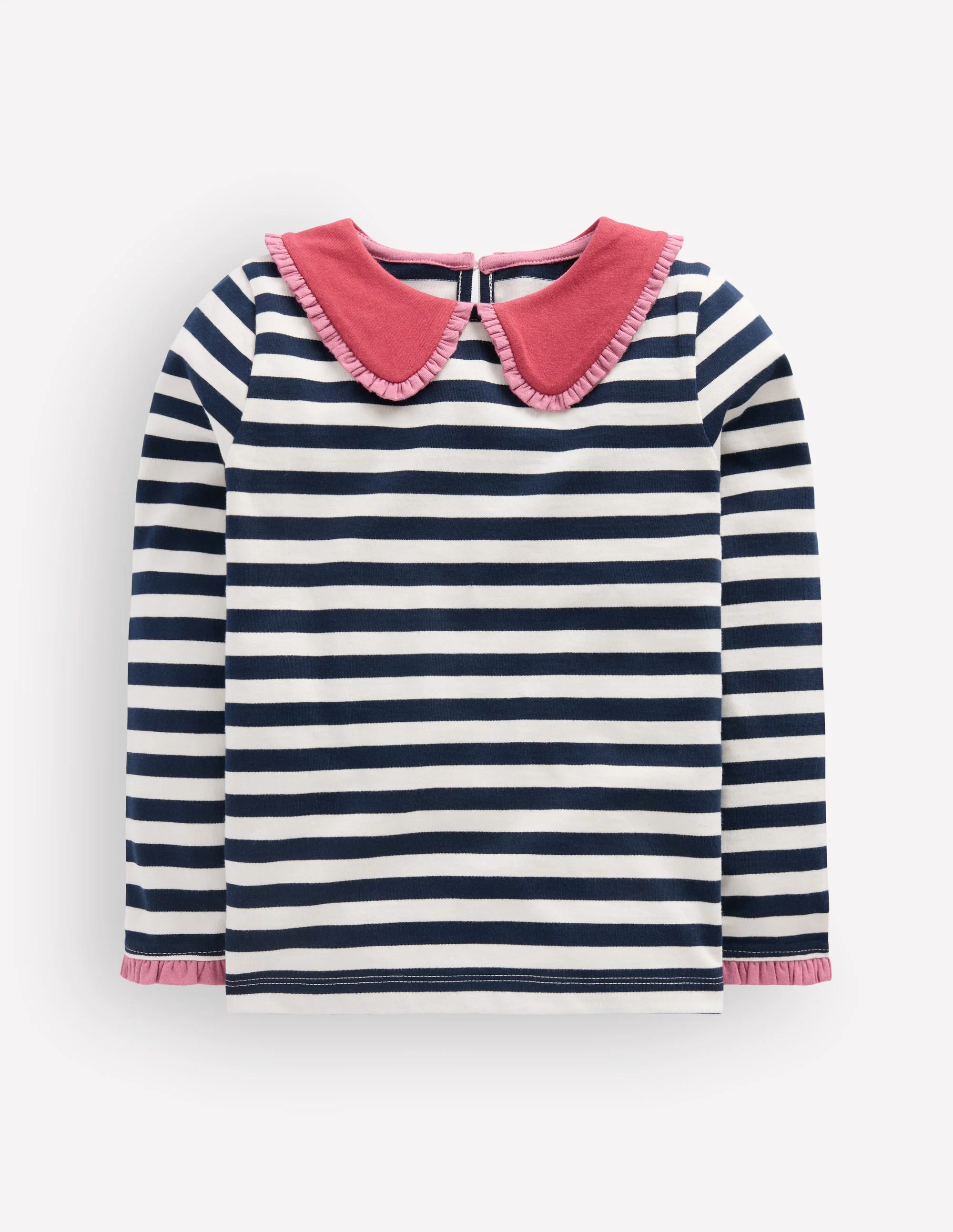 Collared Breton Jersey Top-Coconut Milk and Navy Stripe - Image 2