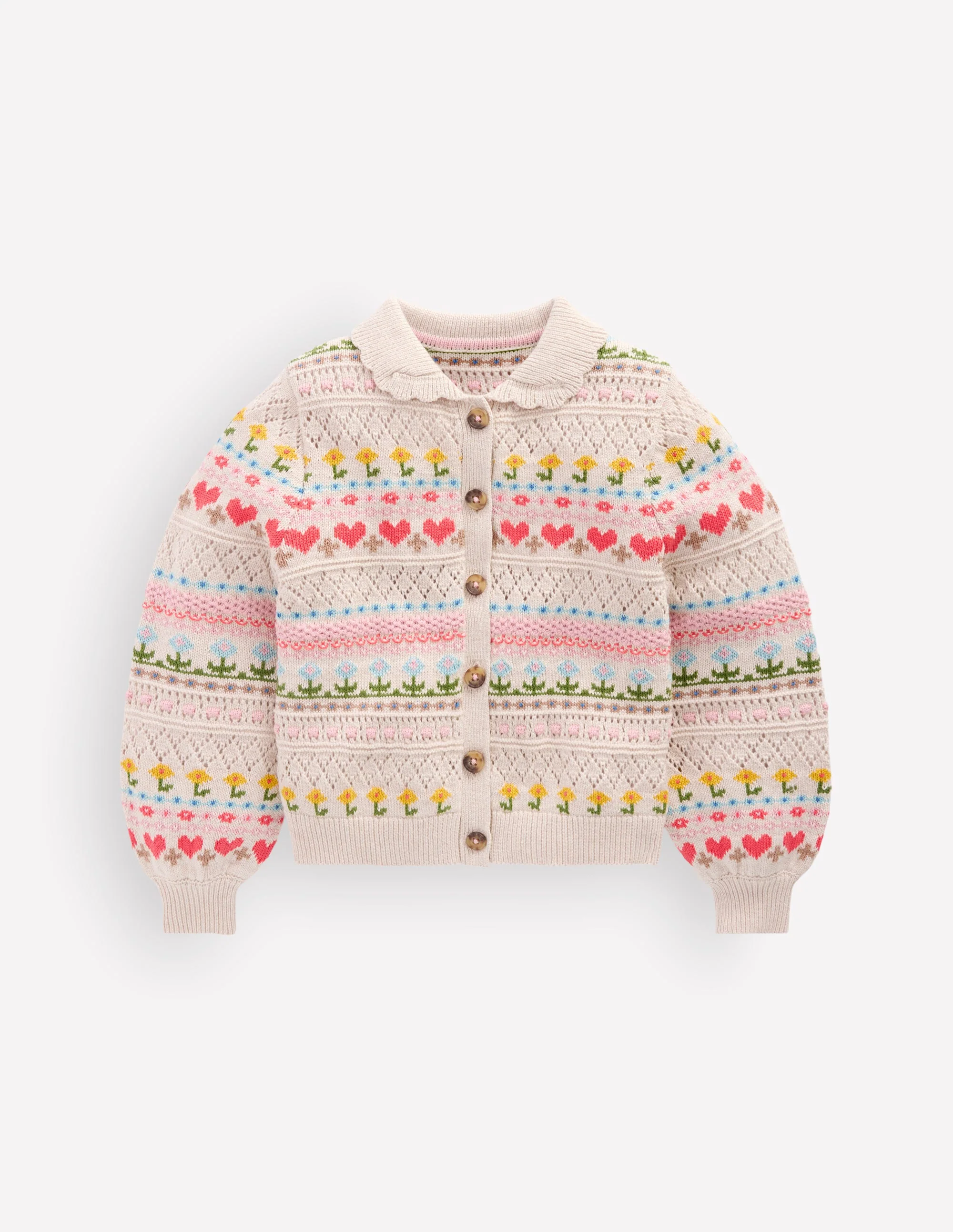 Collared Cardigan-Oatmeal Marl Flowers - Image 2