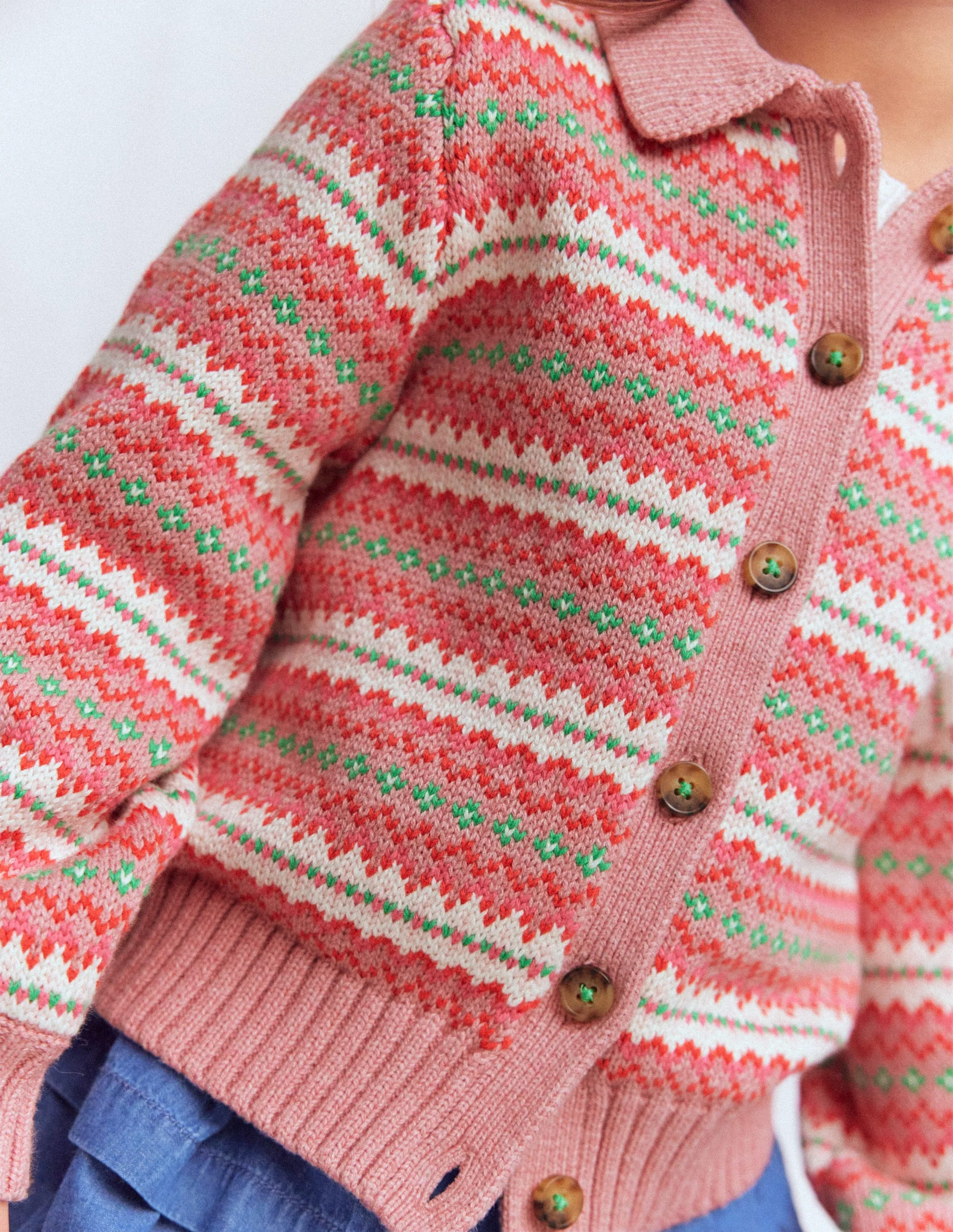 Collared Fair Isle Cardigan-Vintage Pink - Image 2