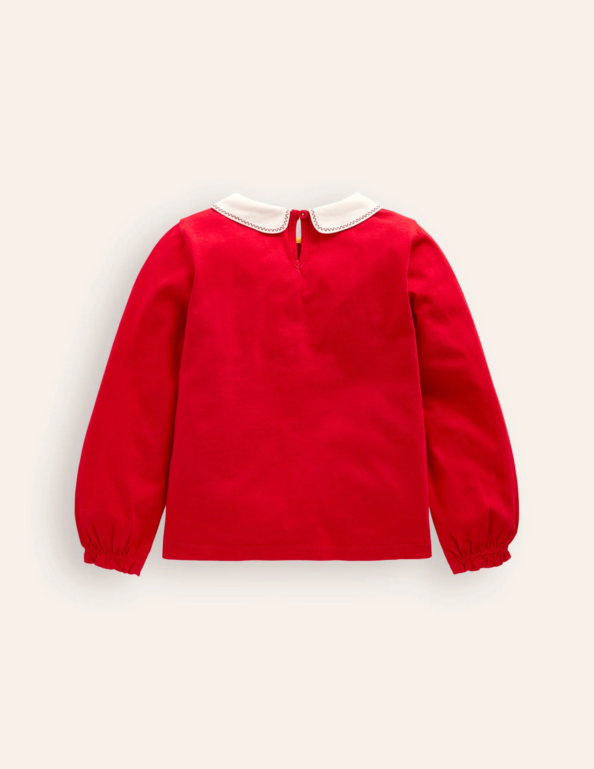 Collared Jersey Top-Poppy Red Robin Embroidery - Image 2
