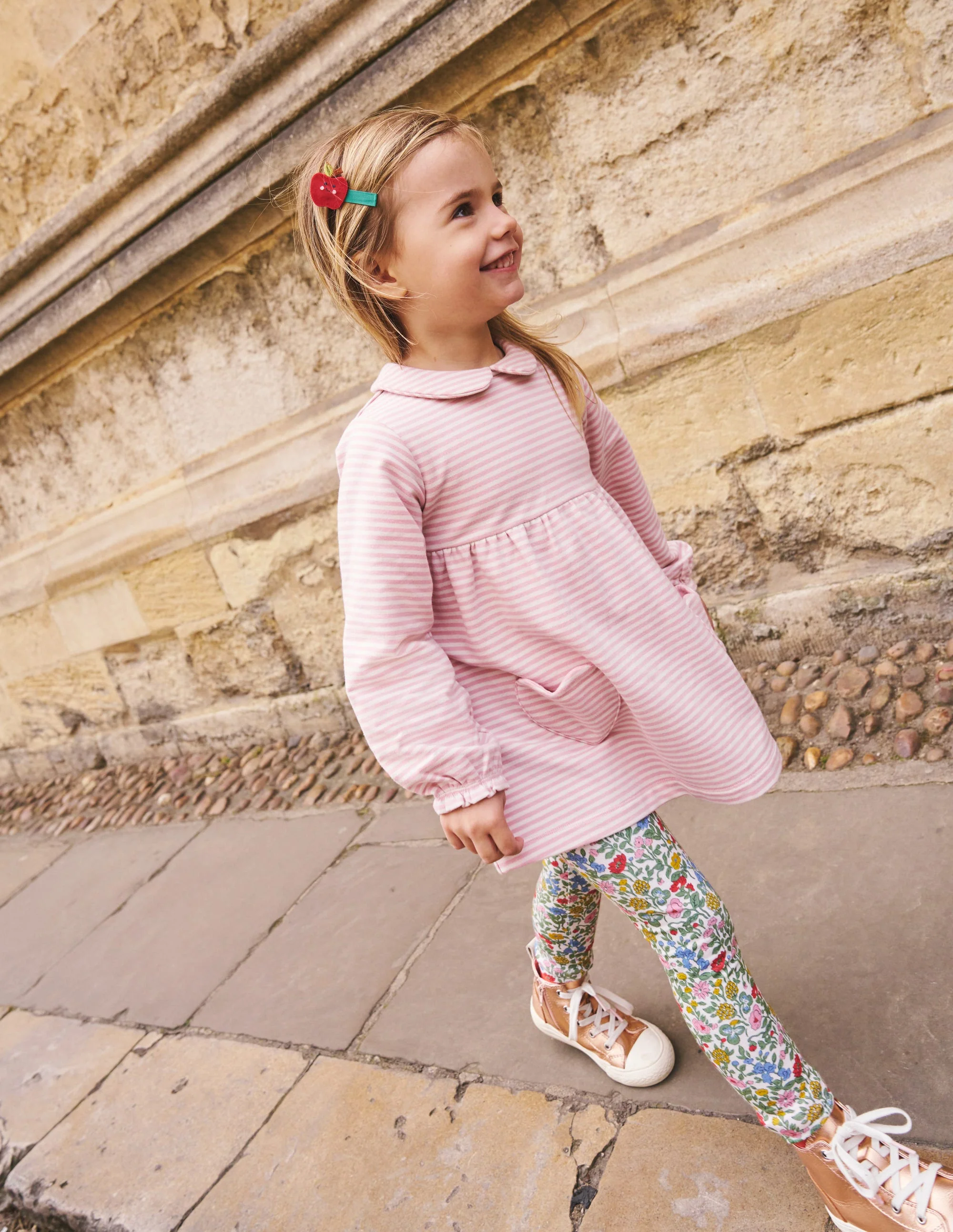 Collared Tunic-Vintage Pink/ Oatmeal Stripe - Image 4