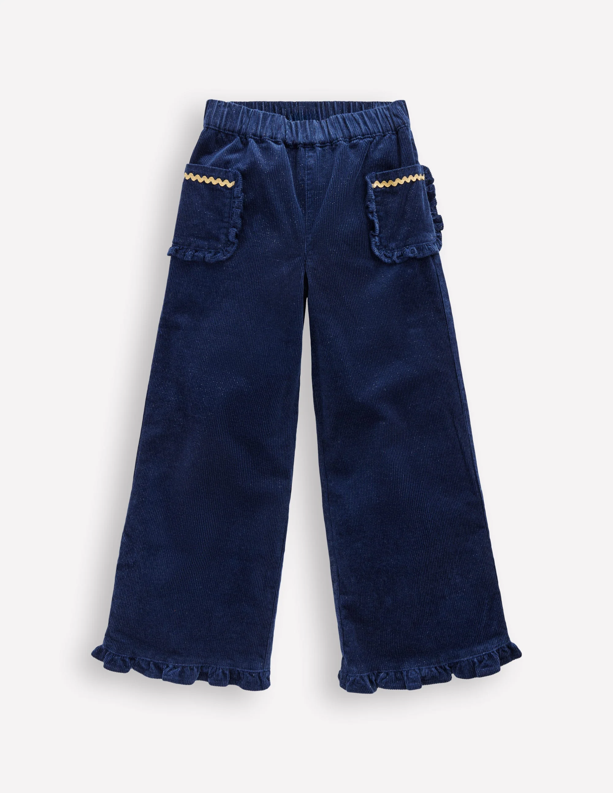 Cord Frill Pull On Pants-Navy Sparkle