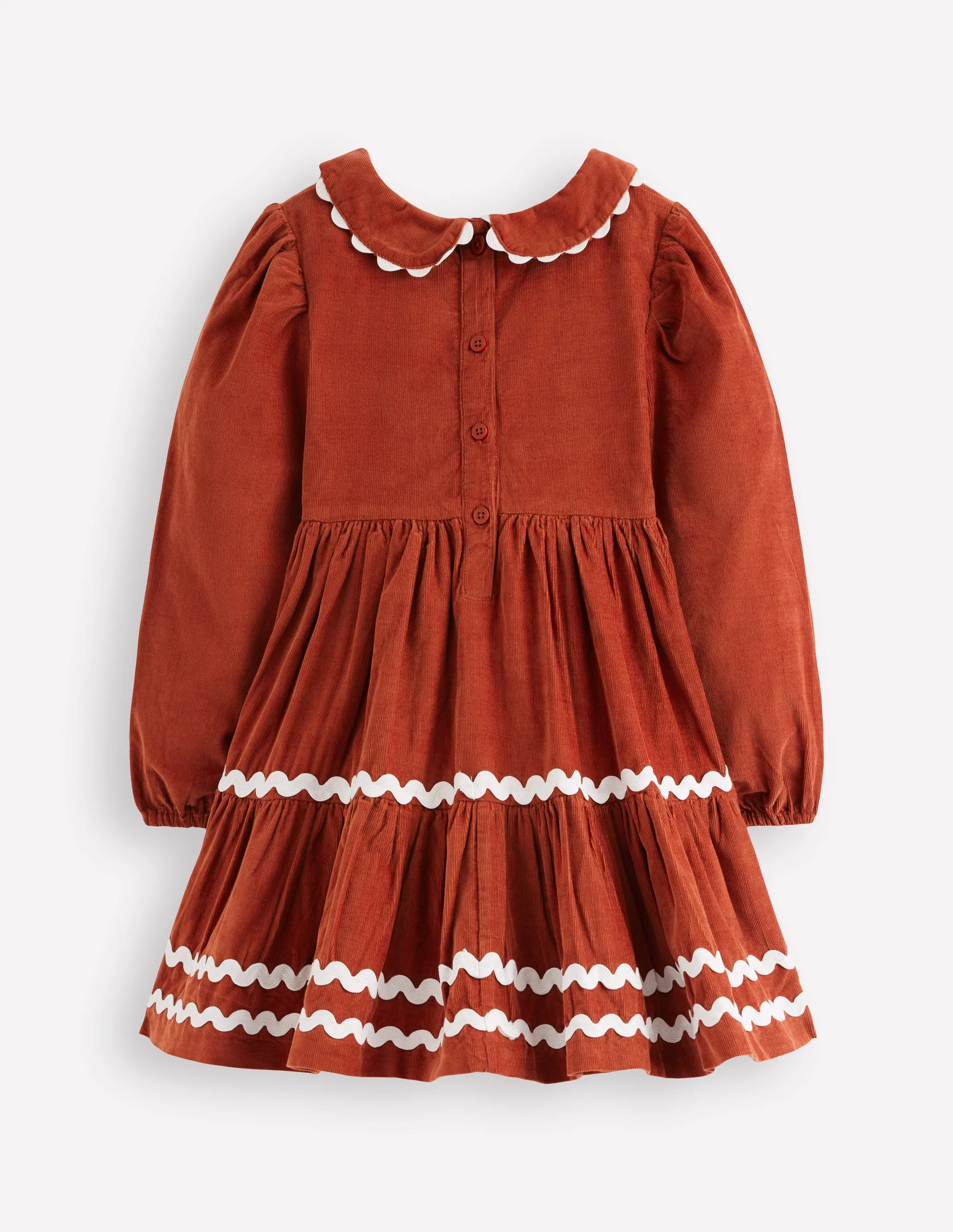 Cord Ric Rac Trim Dress-Roasted Chestnut Brown - Image 2