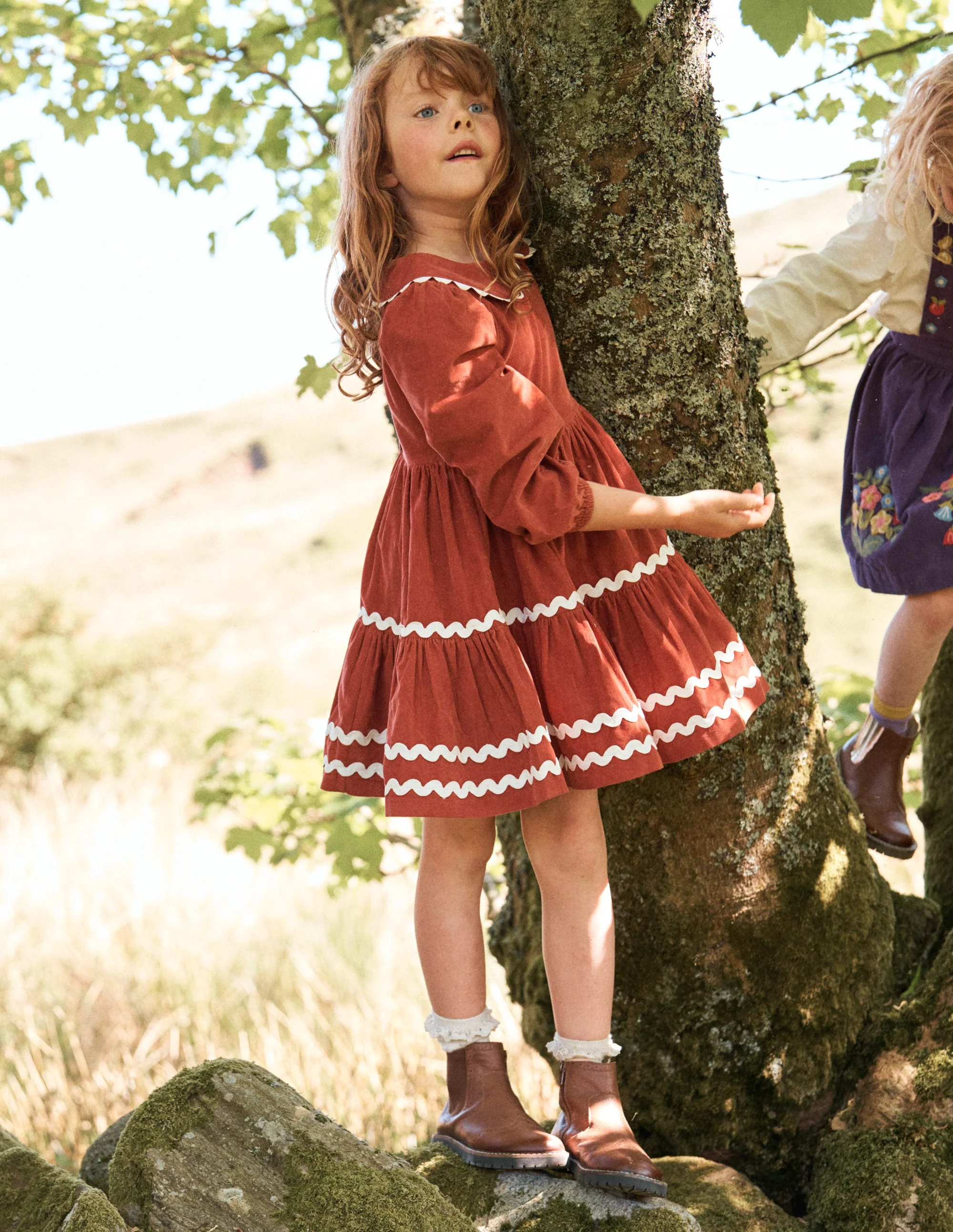 Cord Ric Rac Trim Dress-Roasted Chestnut Brown - Image 4