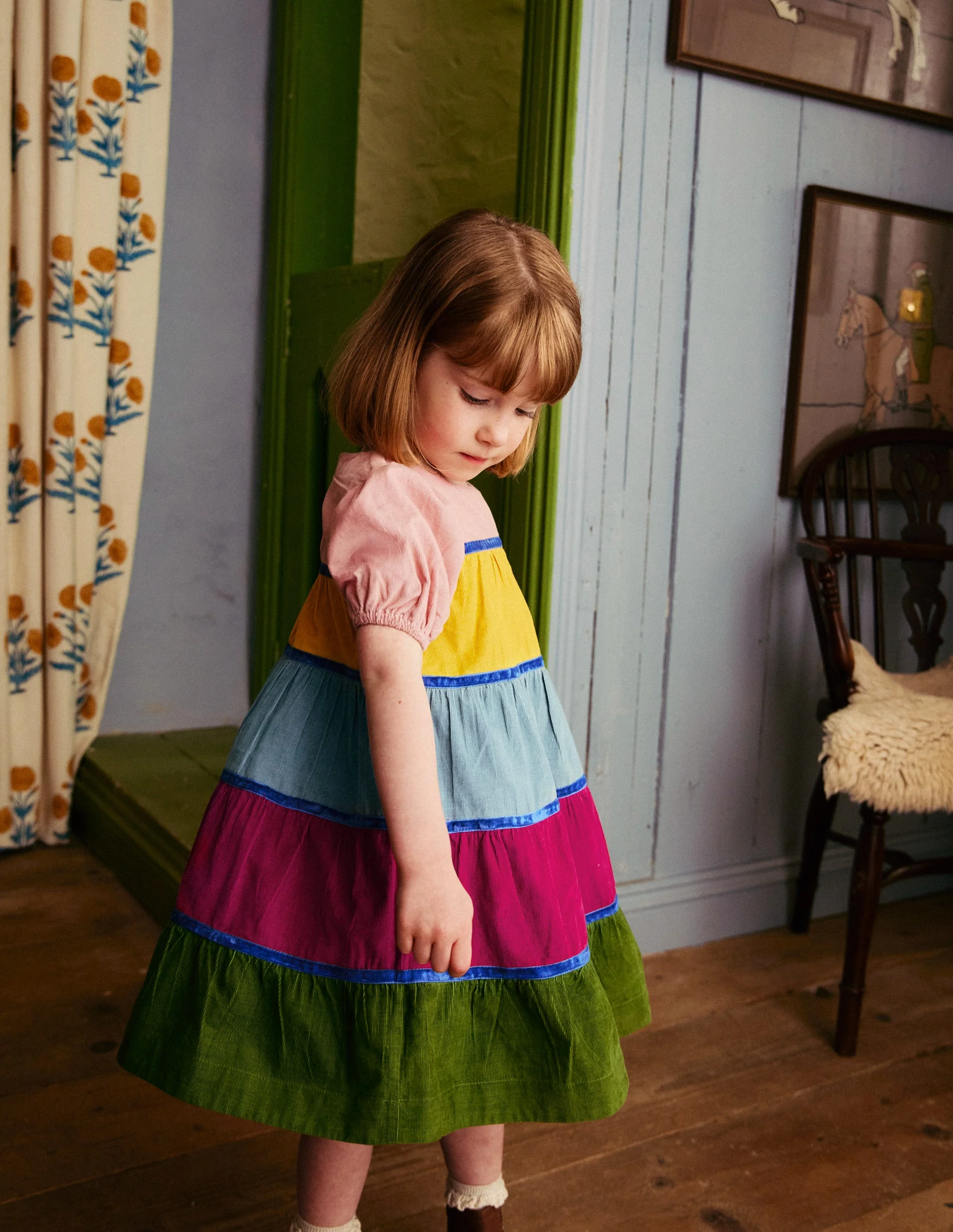 Cord Tiered Twirly Dress-Multi Rainbow - Image 4