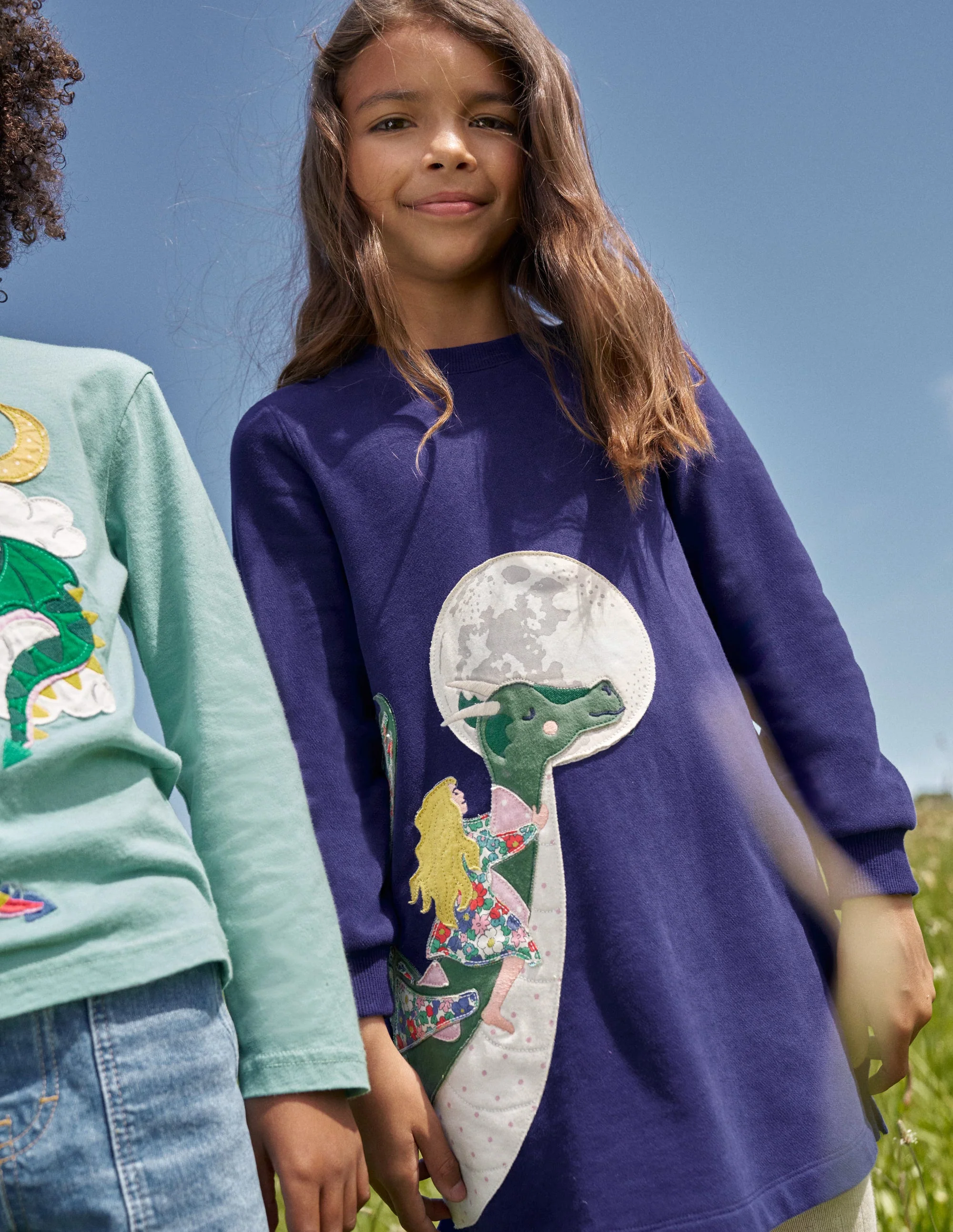 Cosy Appliqué Sweatshirt Dress-Navy Dragons - Image 4