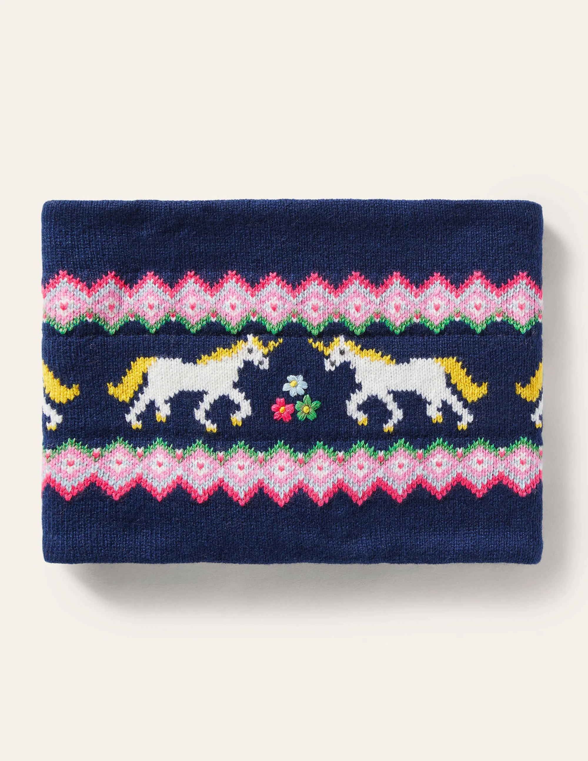 Cosy Fair Isle Snood-College Navy Unicorns