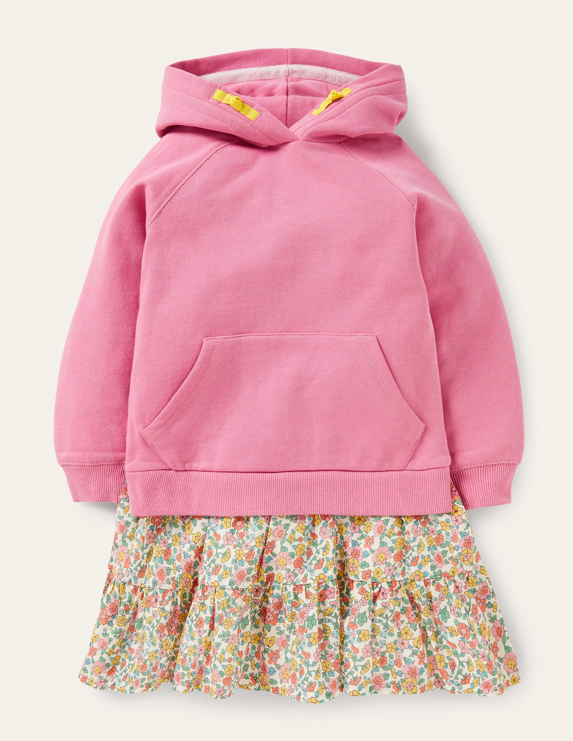 Cosy Hooded Sweat Dress-Pink Ditsy Floral