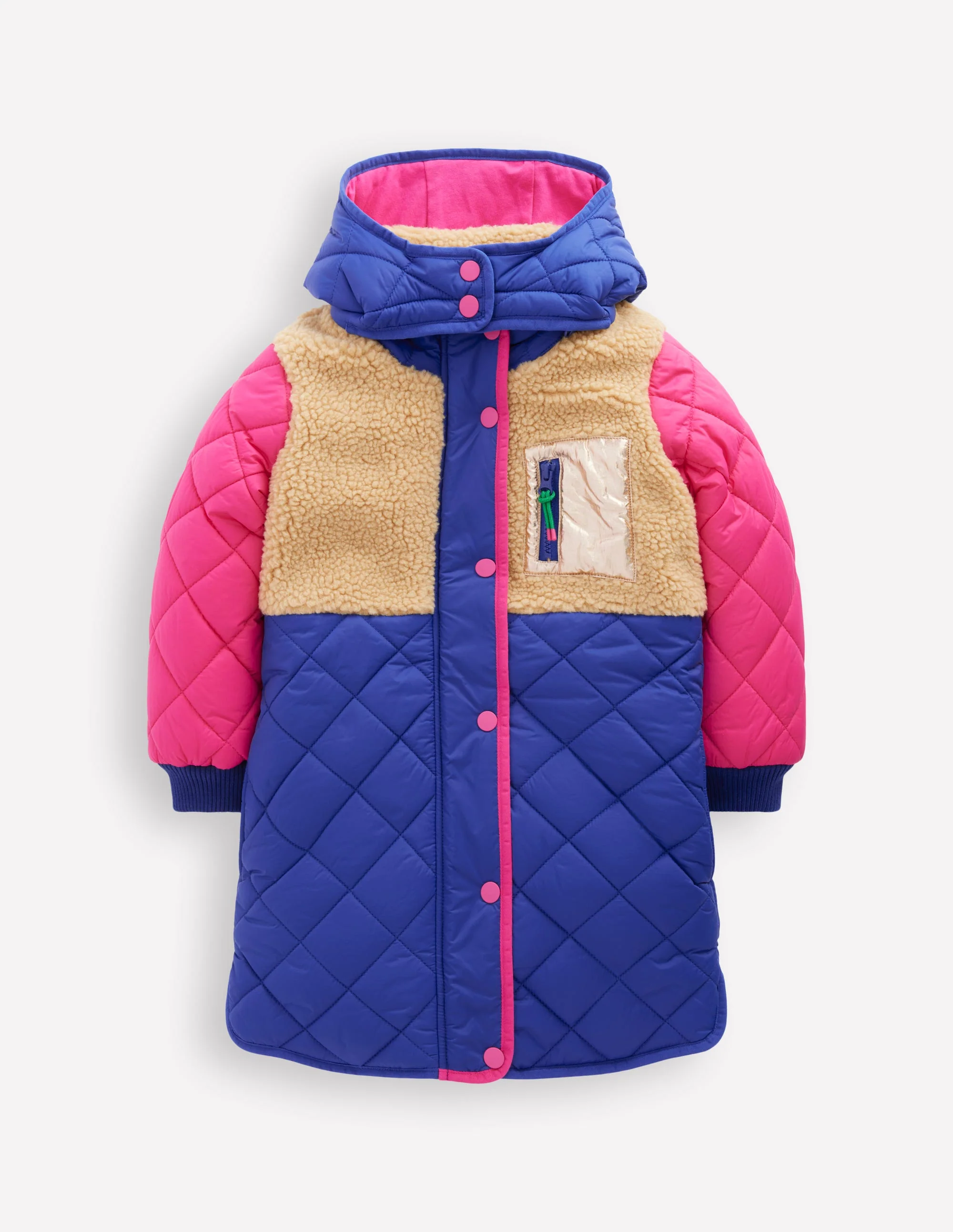 Cosy Longline Coat-Multi Colourblock
