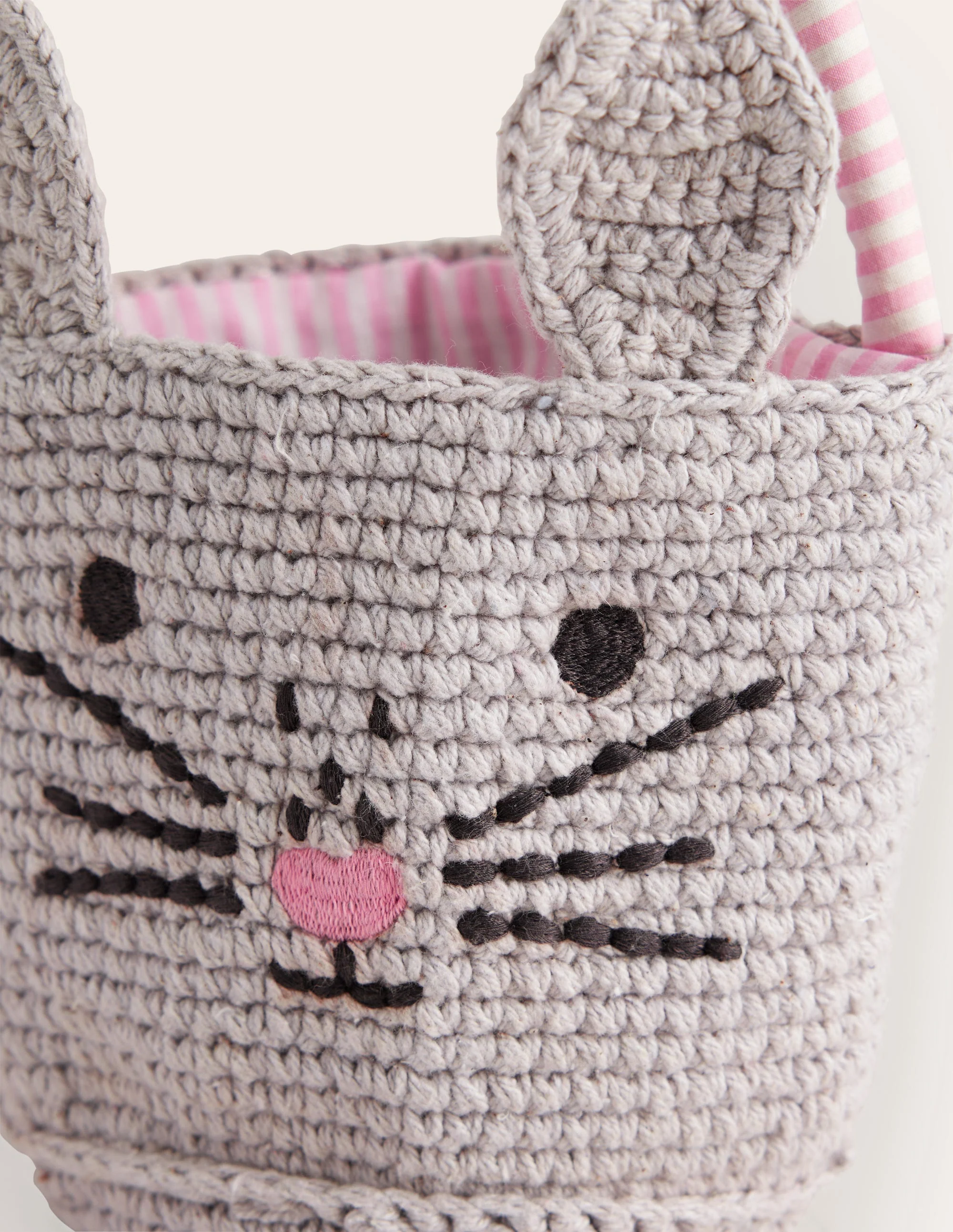 Crochet Bunny Basket-Grey Bunny - Image 2