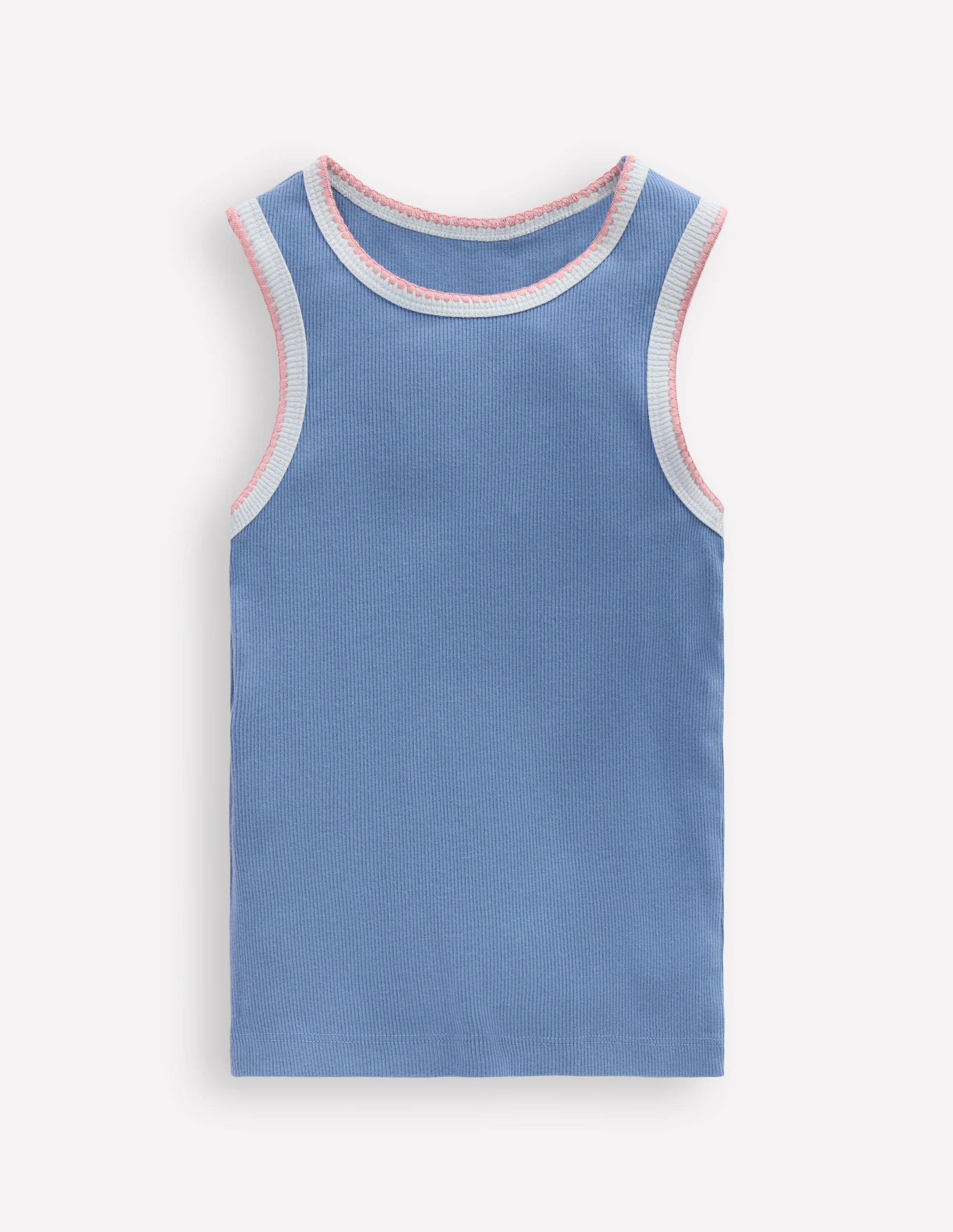 Crochet Trim Ribbed Vest-Light Blue