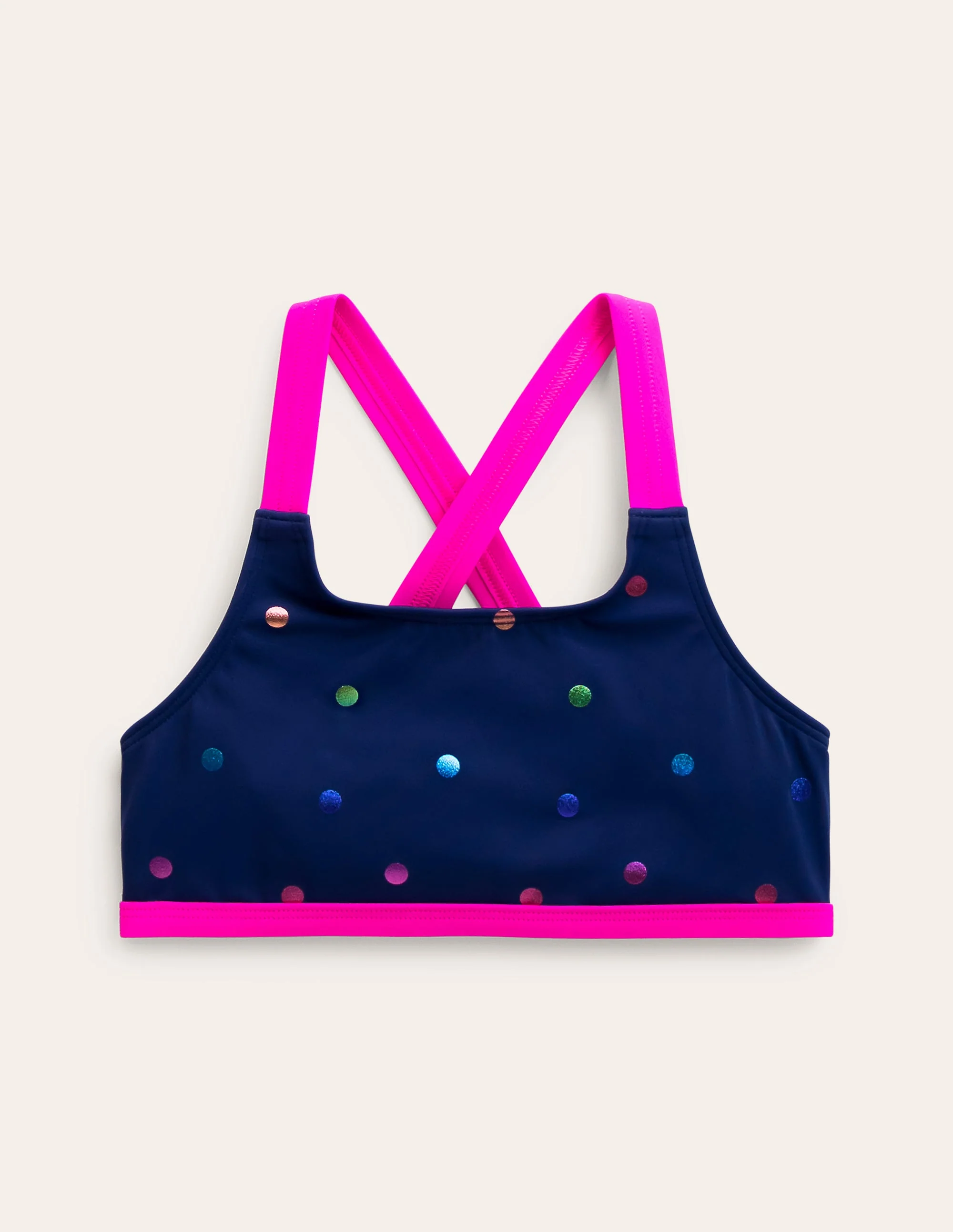 Cross Back Bikini Top-Rainbow Foil Confetti Spot