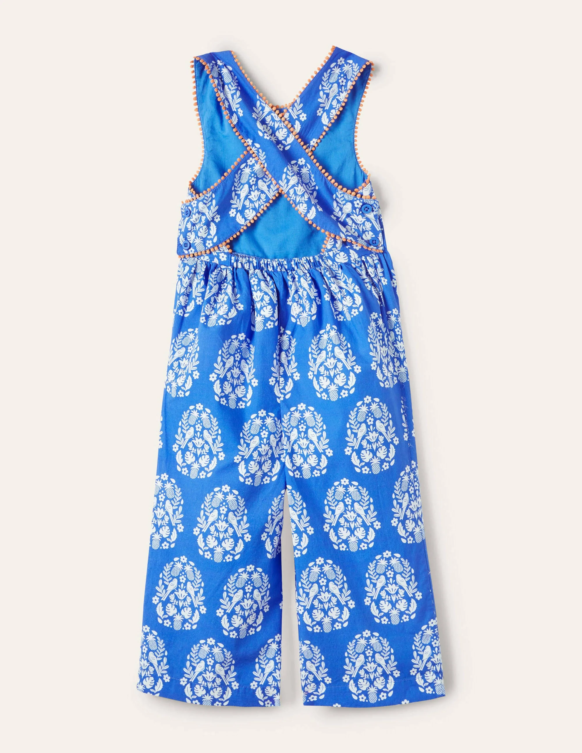 Cross-back Jumpsuit-Bright Marina Blue Woodblock - Image 2