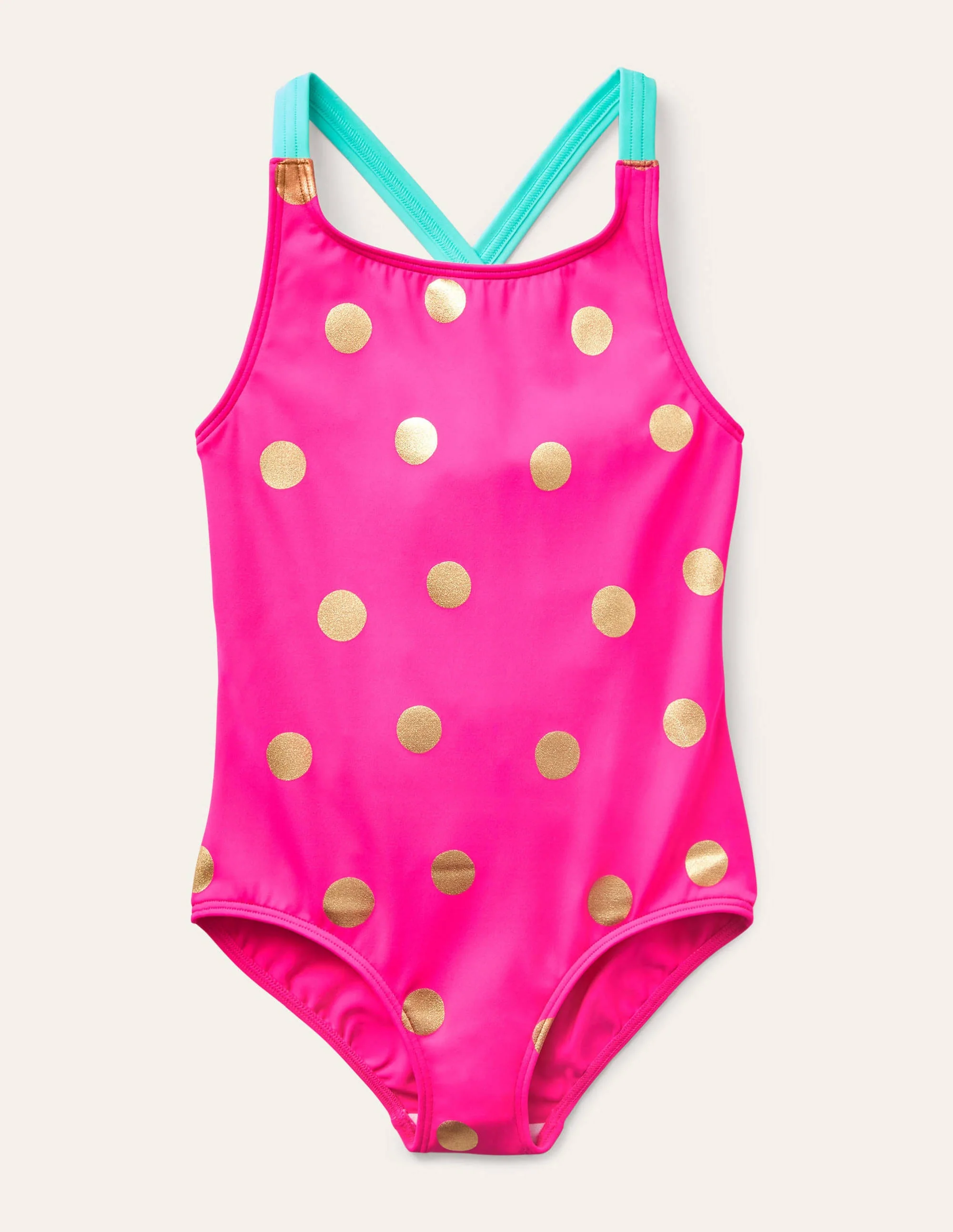 Cross-back Printed Swimsuit-Fuchsia Pink Foil Spot