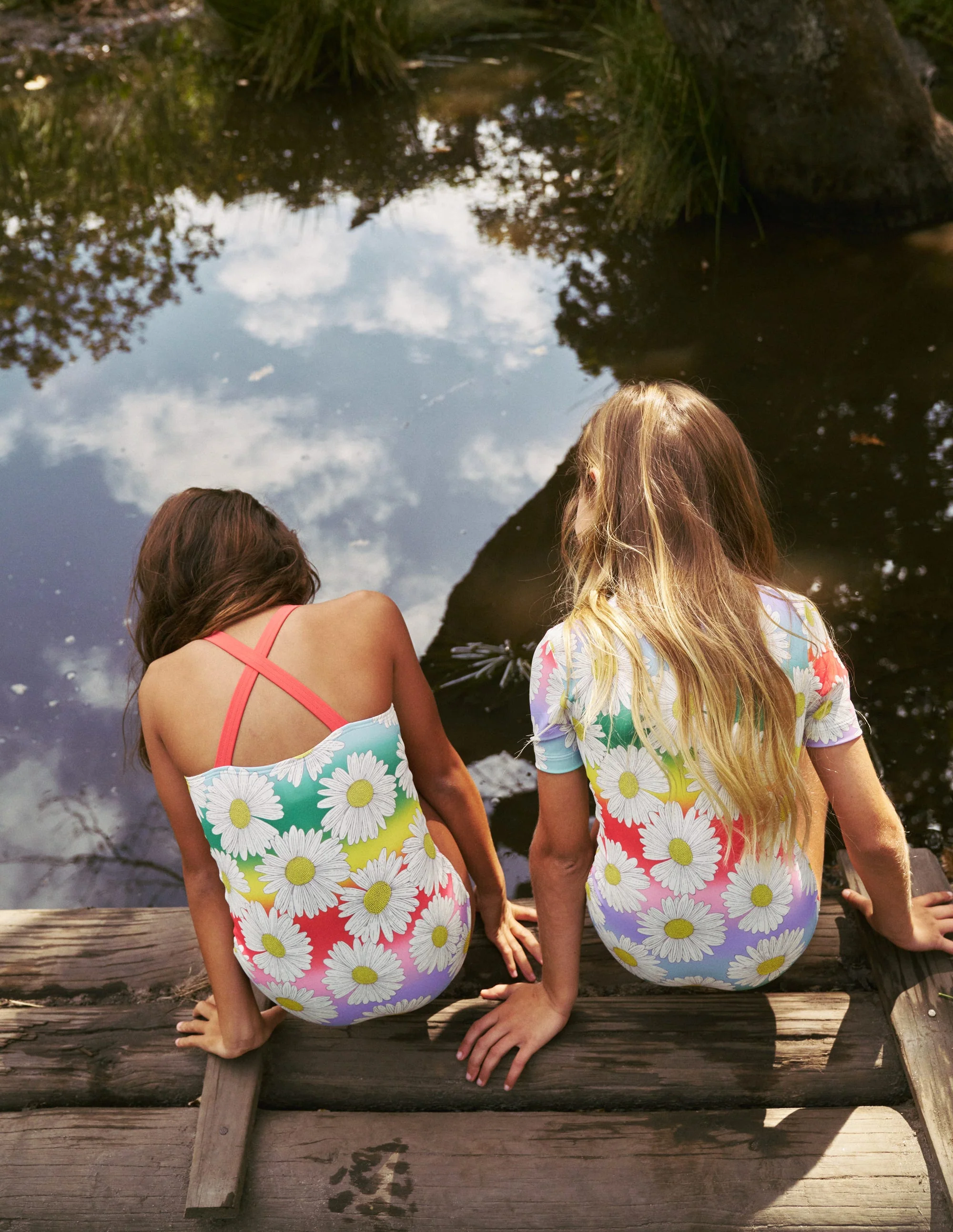 Cross-back Printed Swimsuit-Multi Ombre Daisy - Image 4