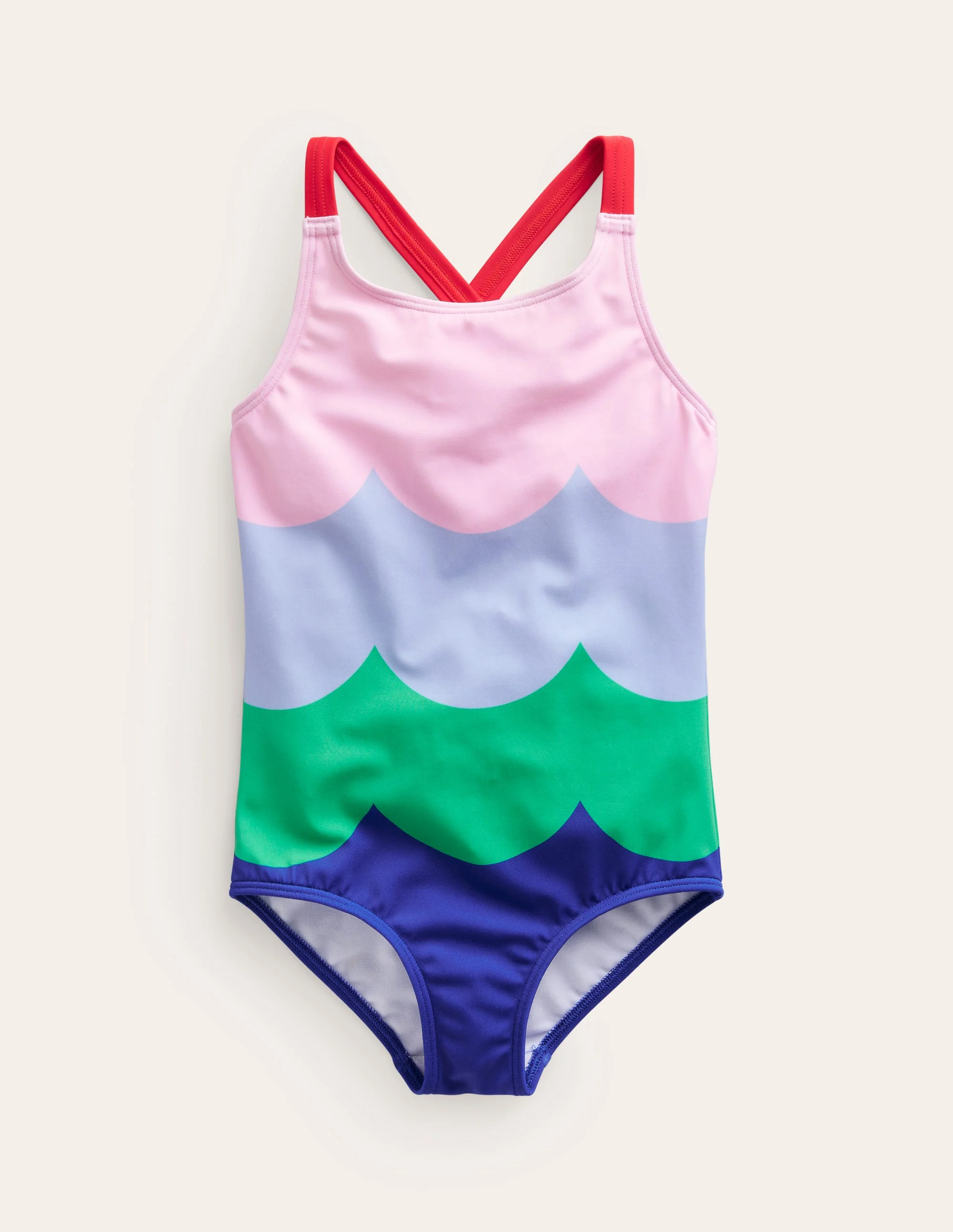 Cross-back Printed Swimsuit-Multi Wave Stripe