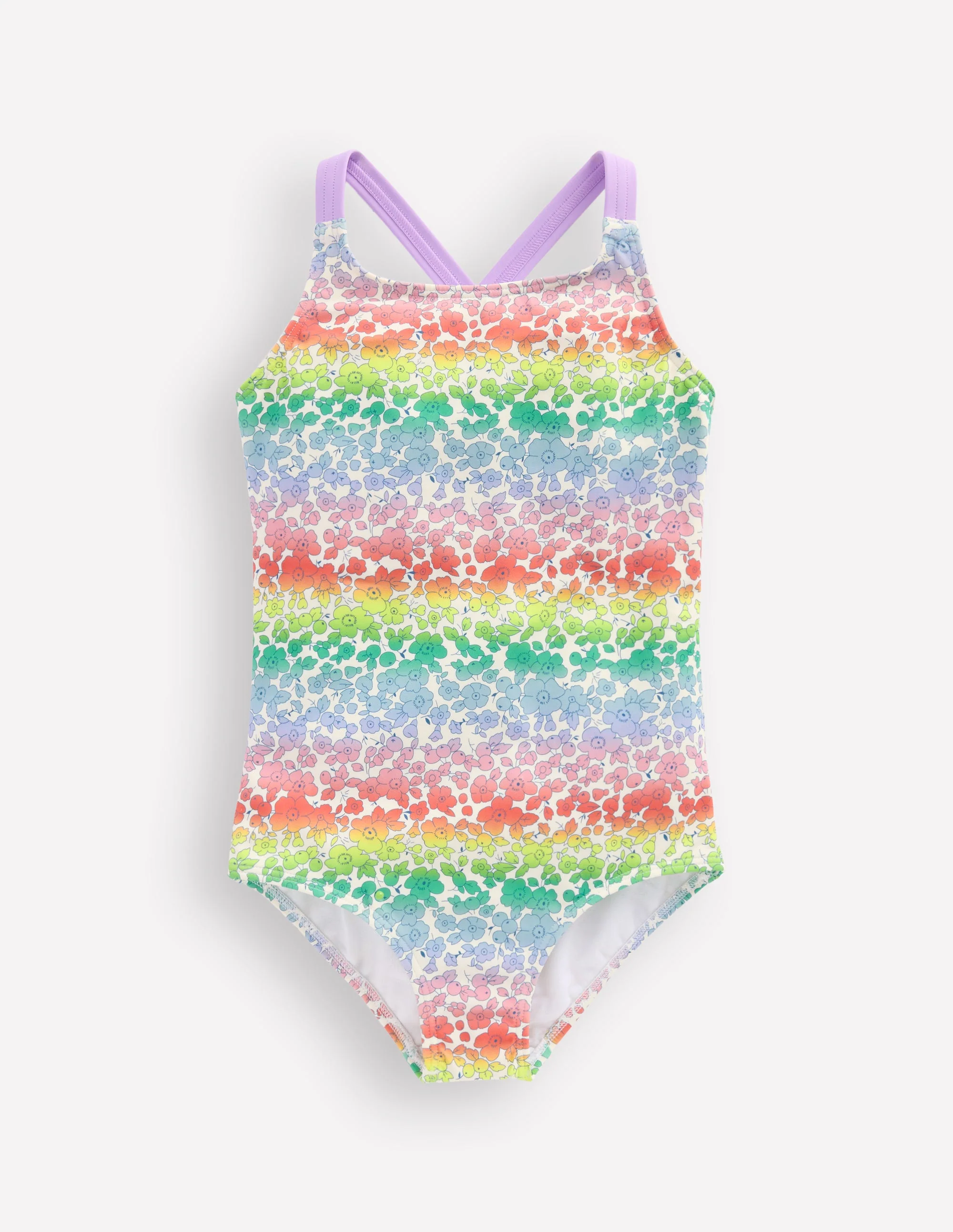 Cross-Back Printed Swimsuit-Rainbow Ombre Flowerbed