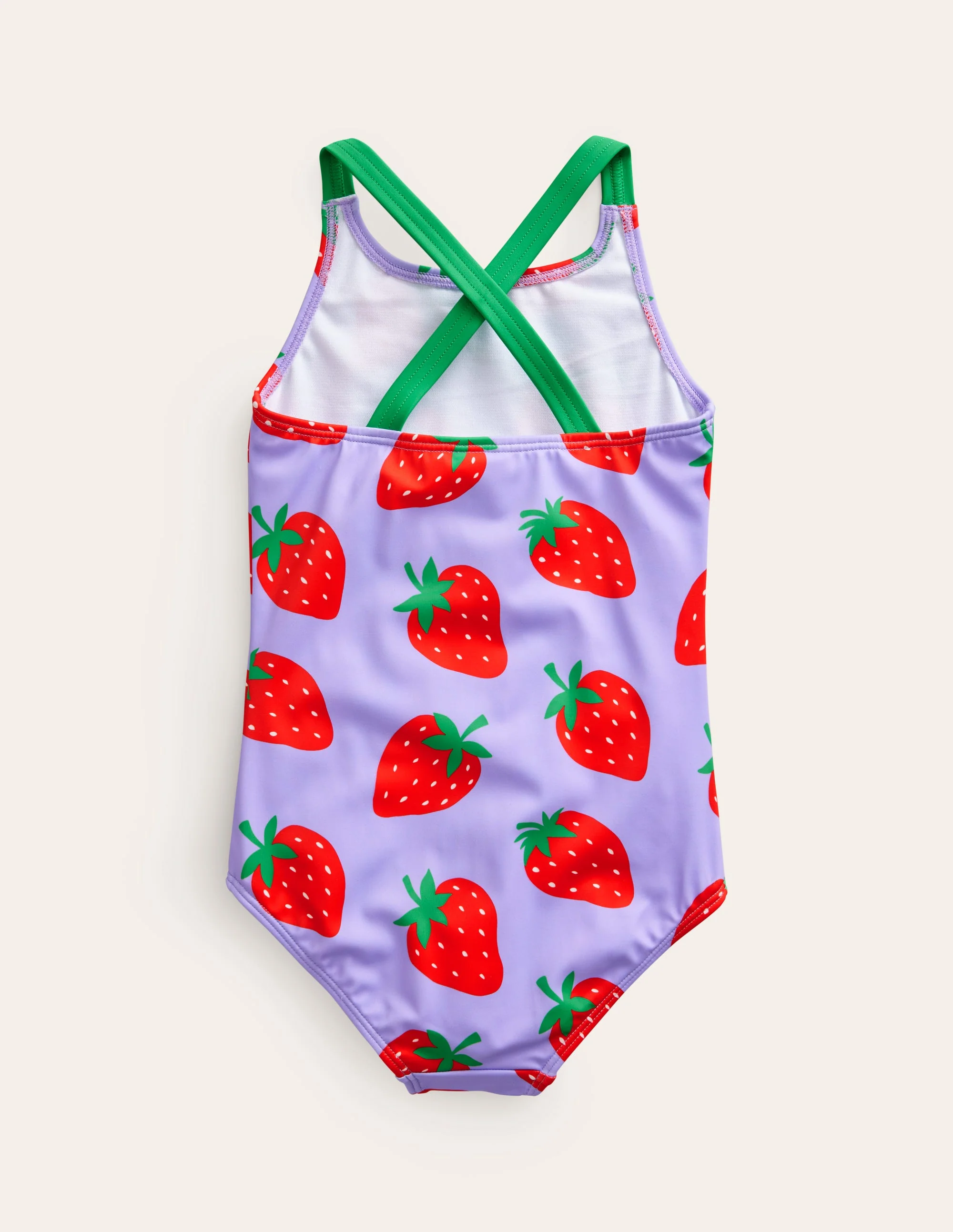Cross-back Printed Swimsuit-Violet Tulip Strawberries - Image 2