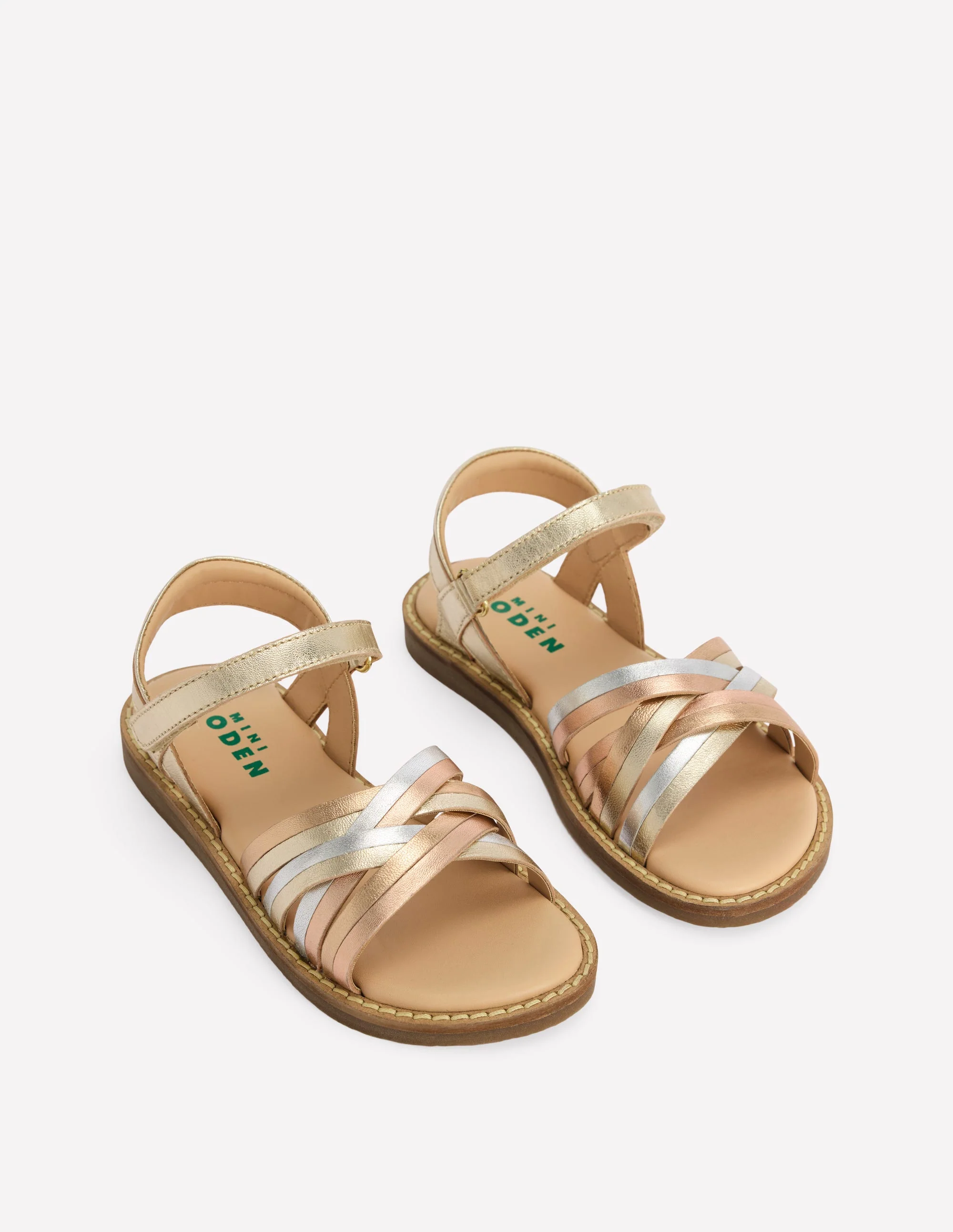 Crossed Leather Sandals-Metallic - Image 2