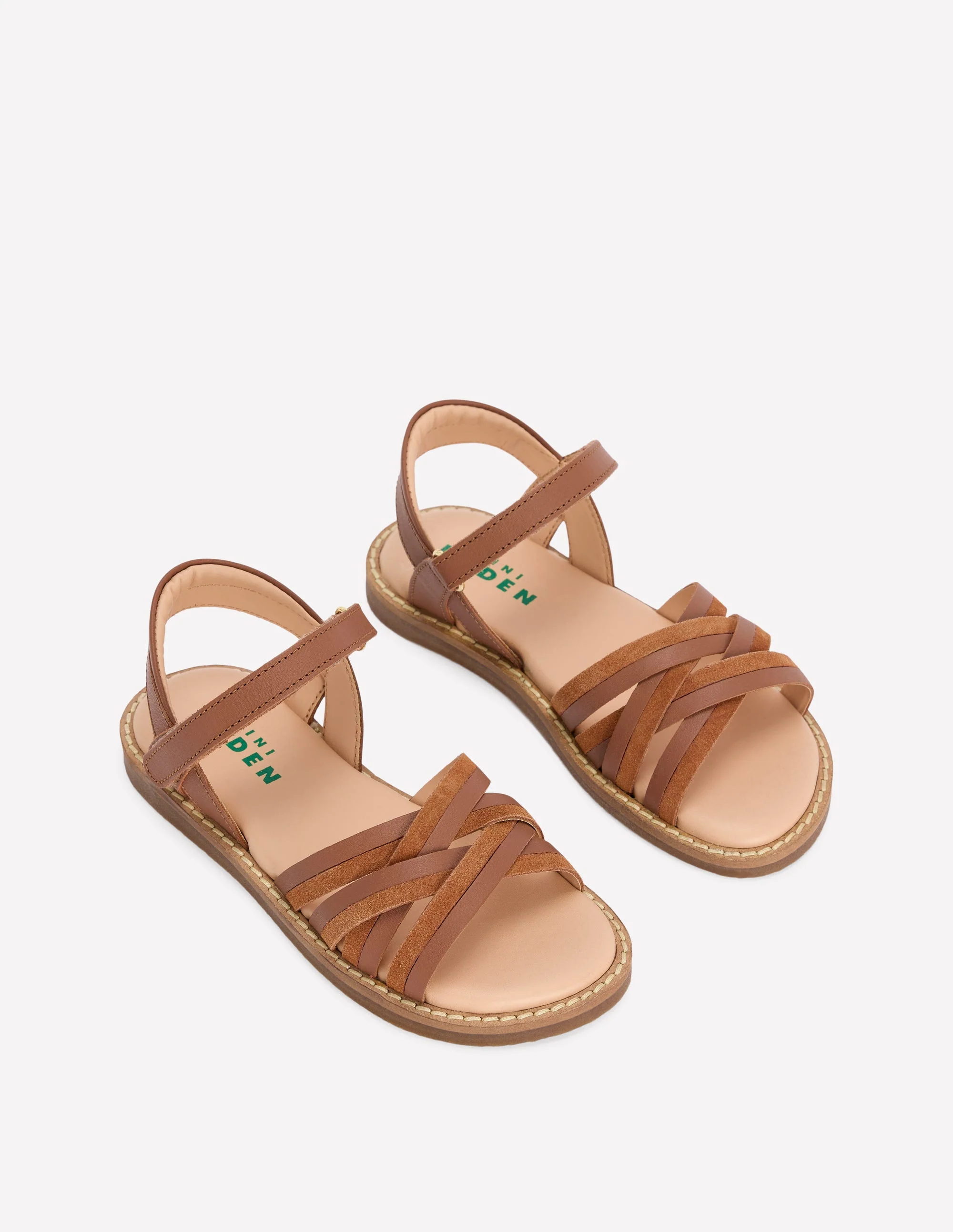 Crossed Leather Sandals-Tan - Image 2