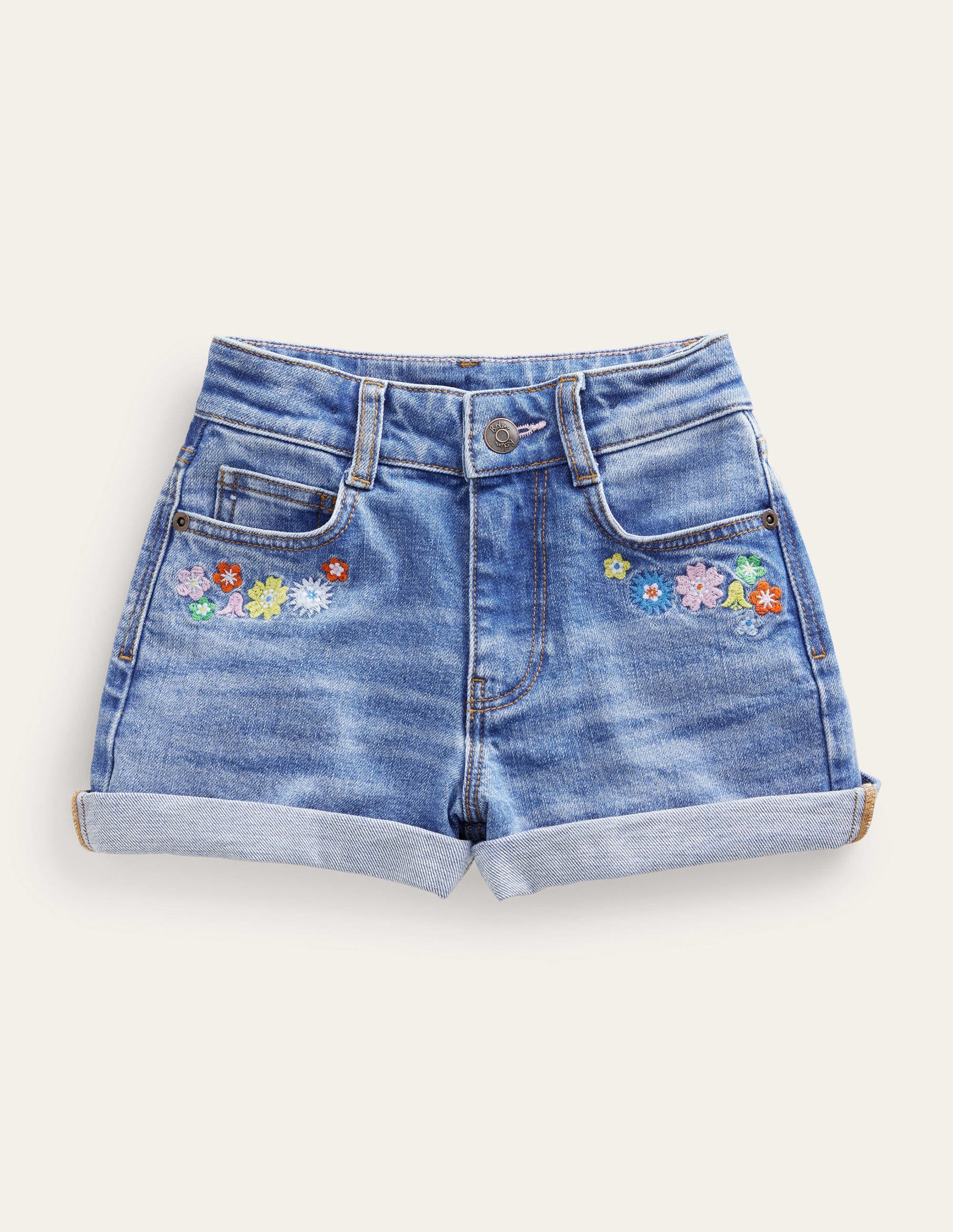 Denim Shorts-Light Vintage Flowers