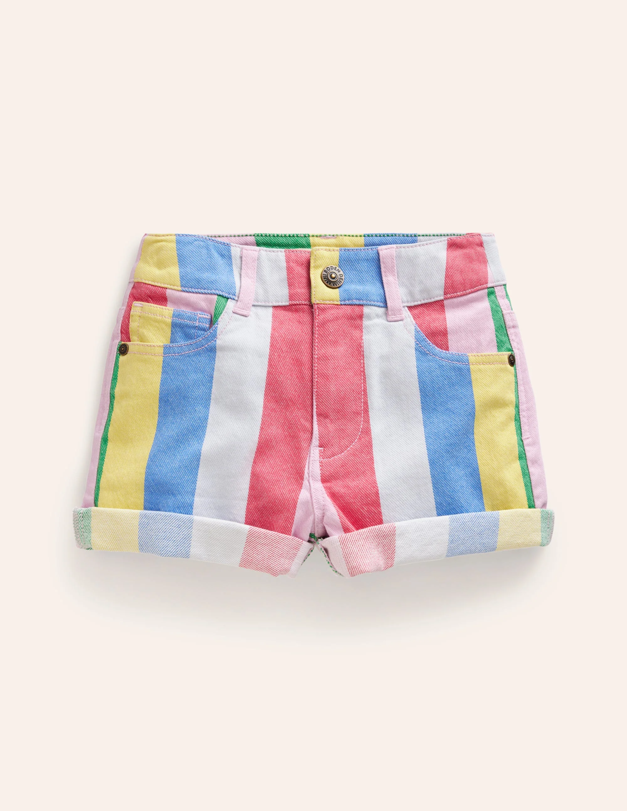 Denim Shorts-Multi Rainbow Stripe