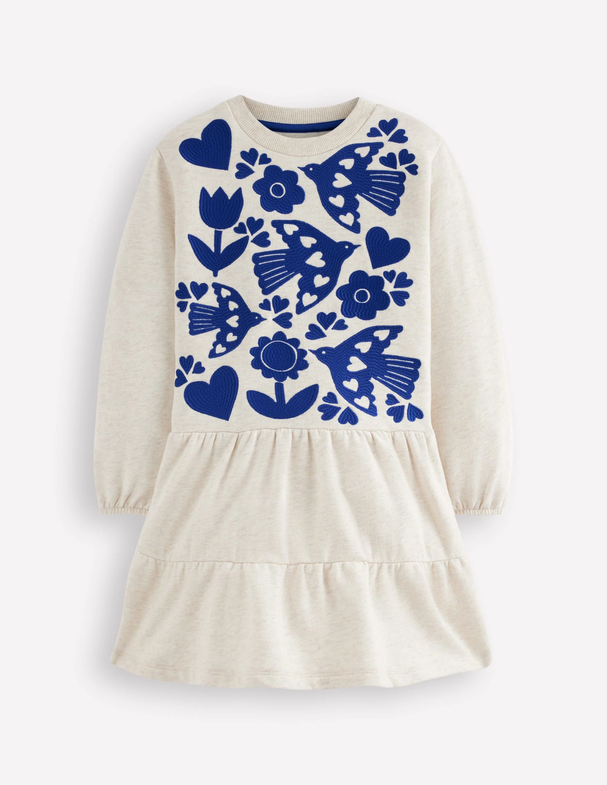 Drop Waist Sweatshirt Dress-Oatmeal Marl Appliqué
