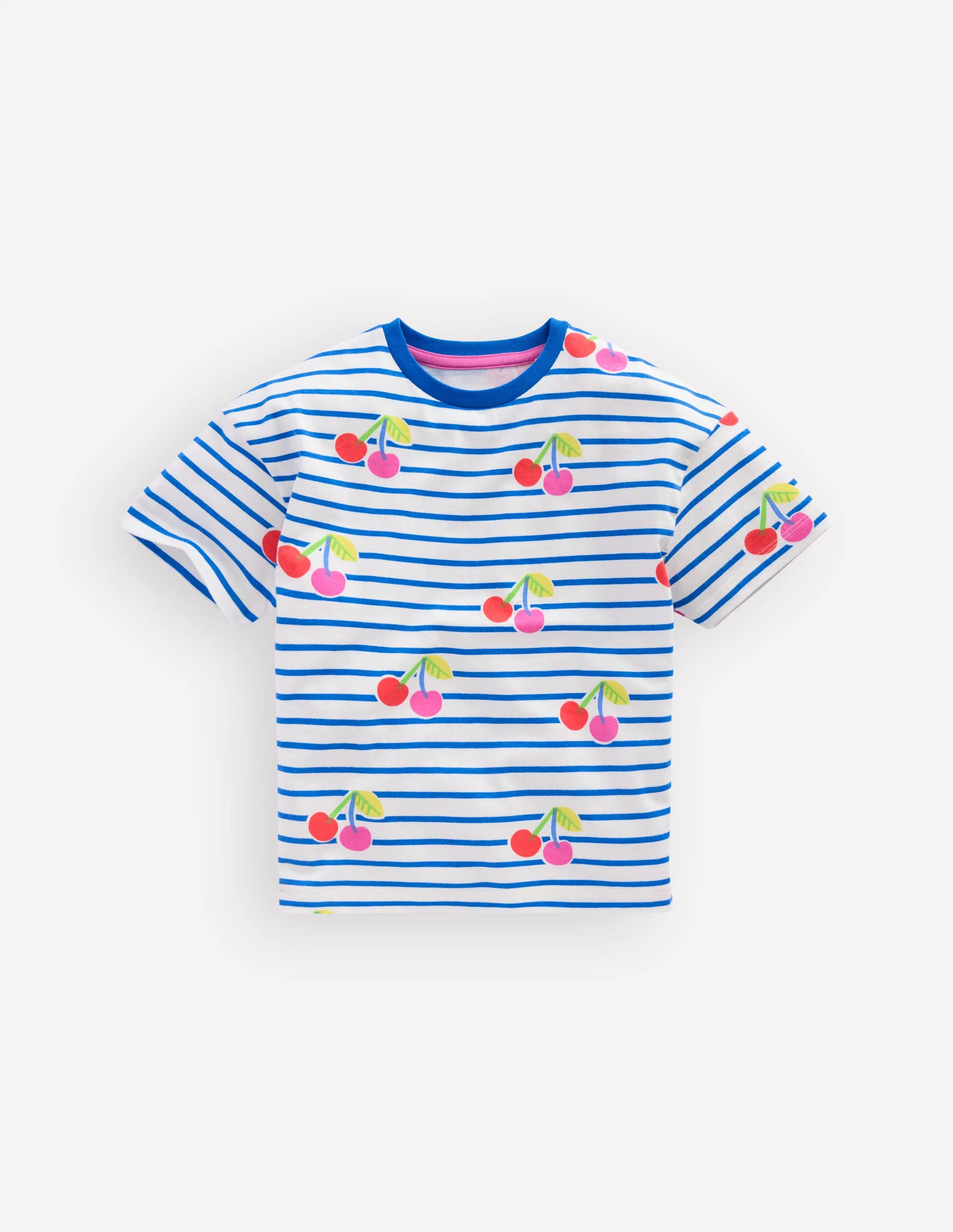 Easy Breton T-shirt-Kingfisher Blue Cherries