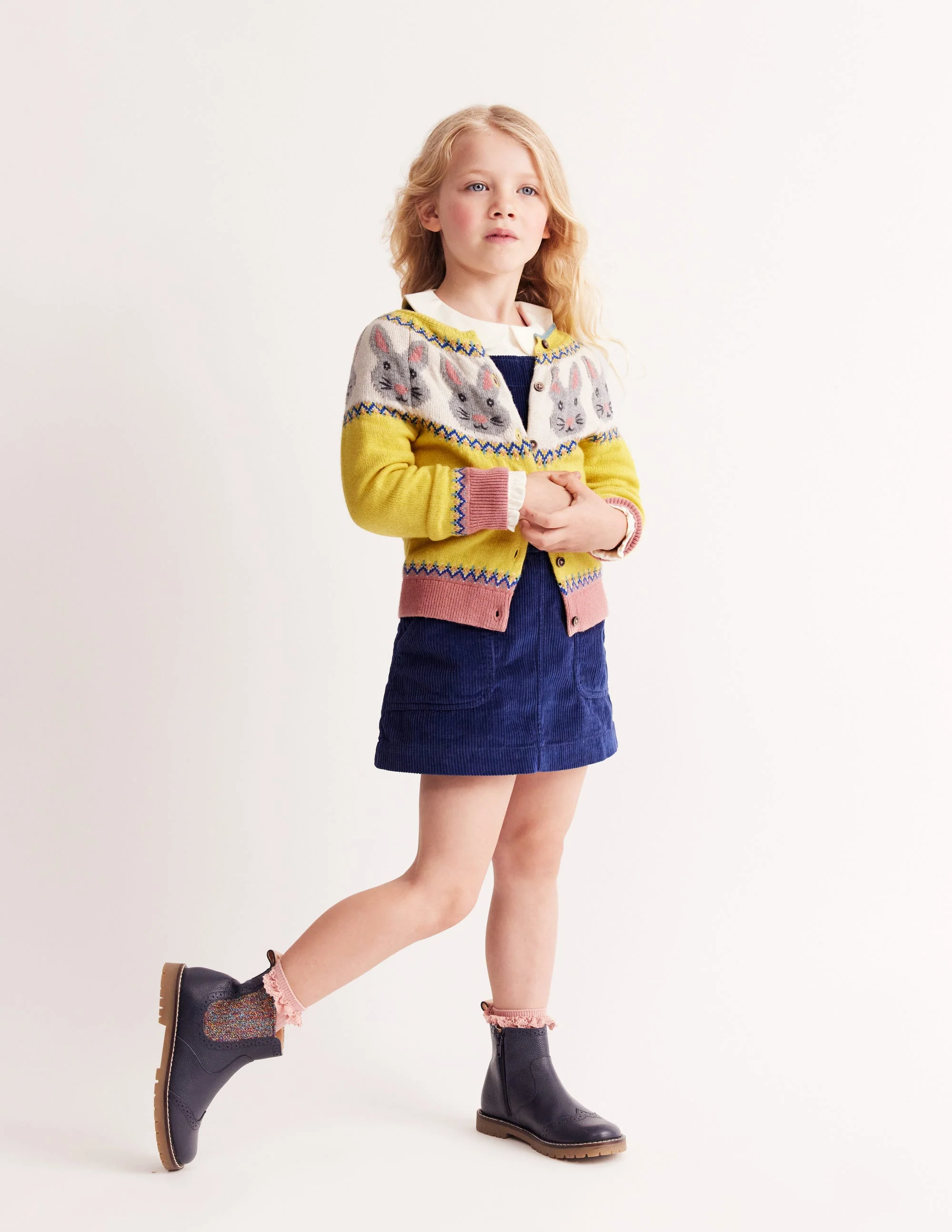 Edie Fair Isle Cardigan-Honeycomb Yellow Bunnies