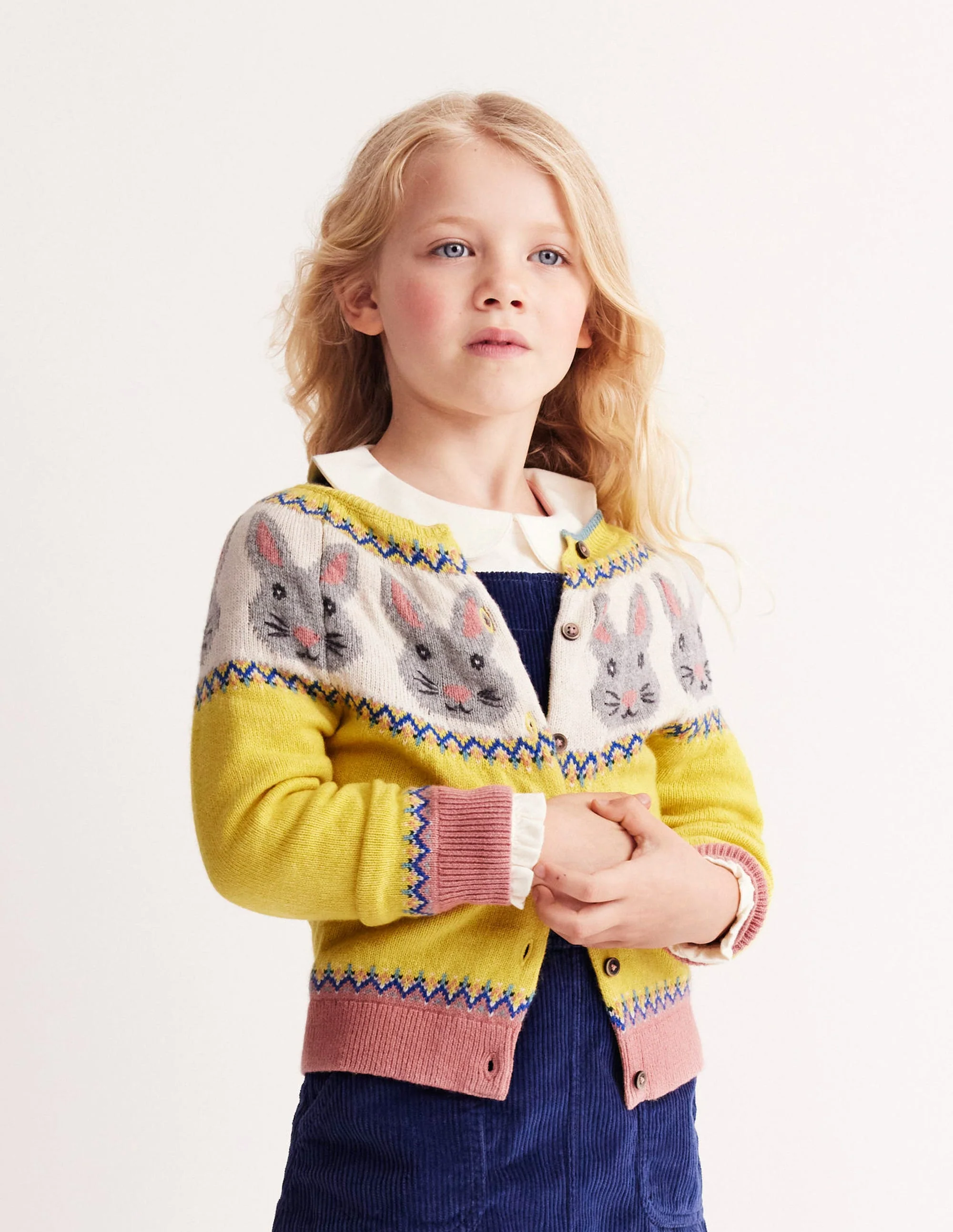 Edie Fair Isle Cardigan-Honeycomb Yellow Bunnies - Image 7