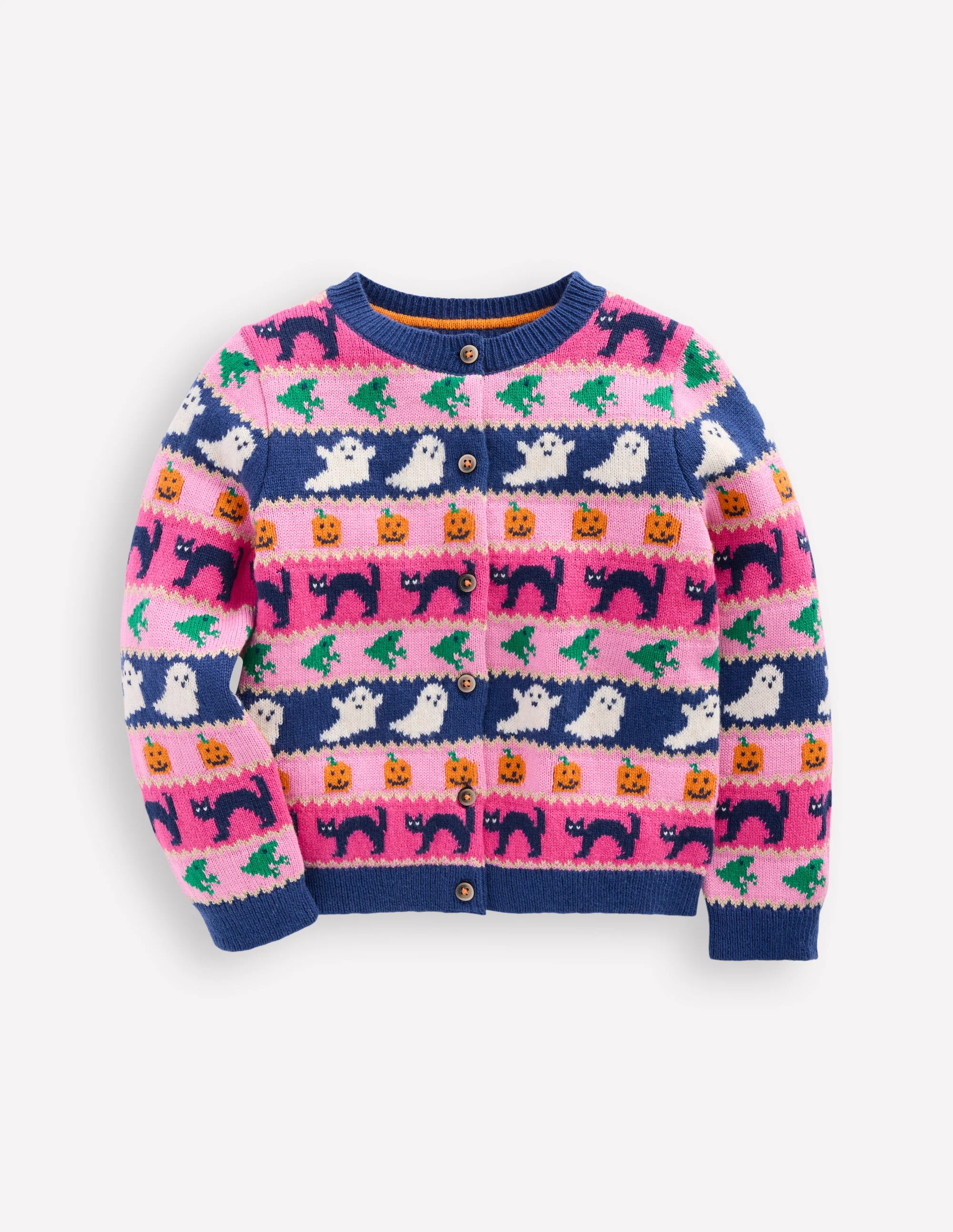 Edie Fair Isle Cardigan-Raspberry Pink Halloween