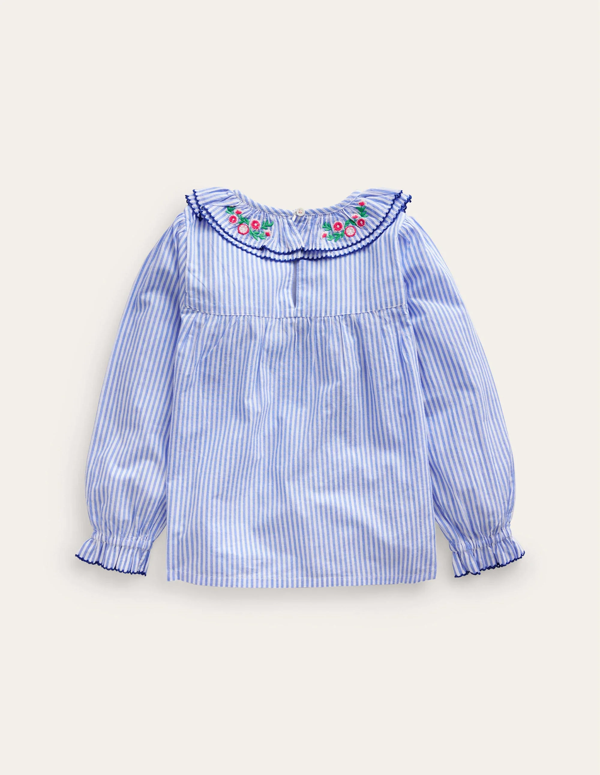 Embroidered Collar Top-Surf Blue / Ivory Stripe - Image 2