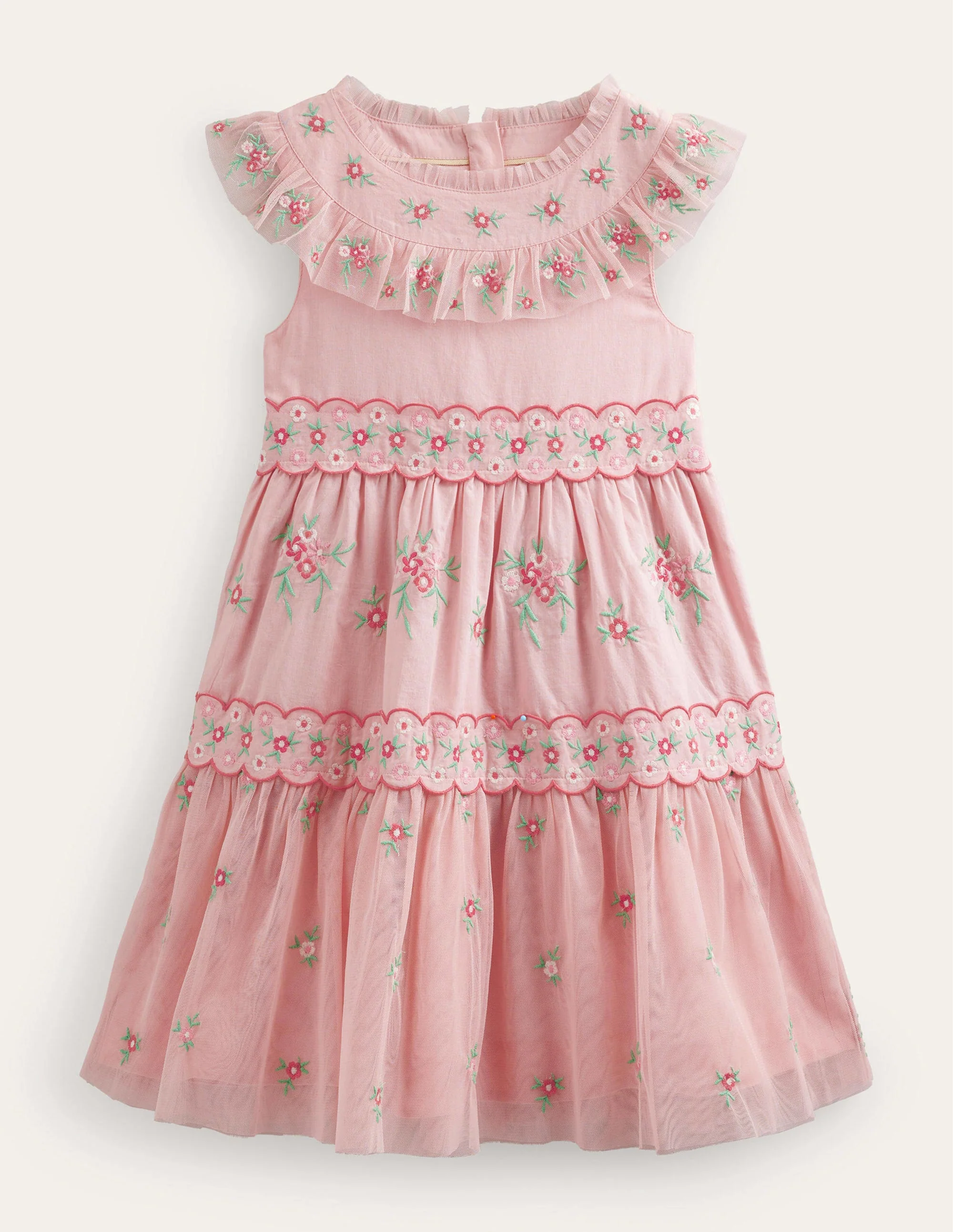 Embroidered Ditsy Tulle Dress-Provence Pink