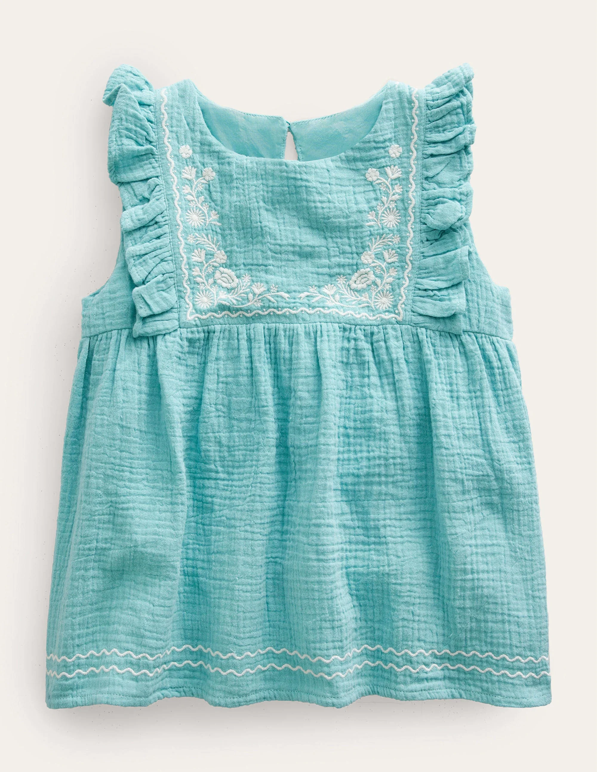 Embroidered Double Cloth Top-Aqua Sea