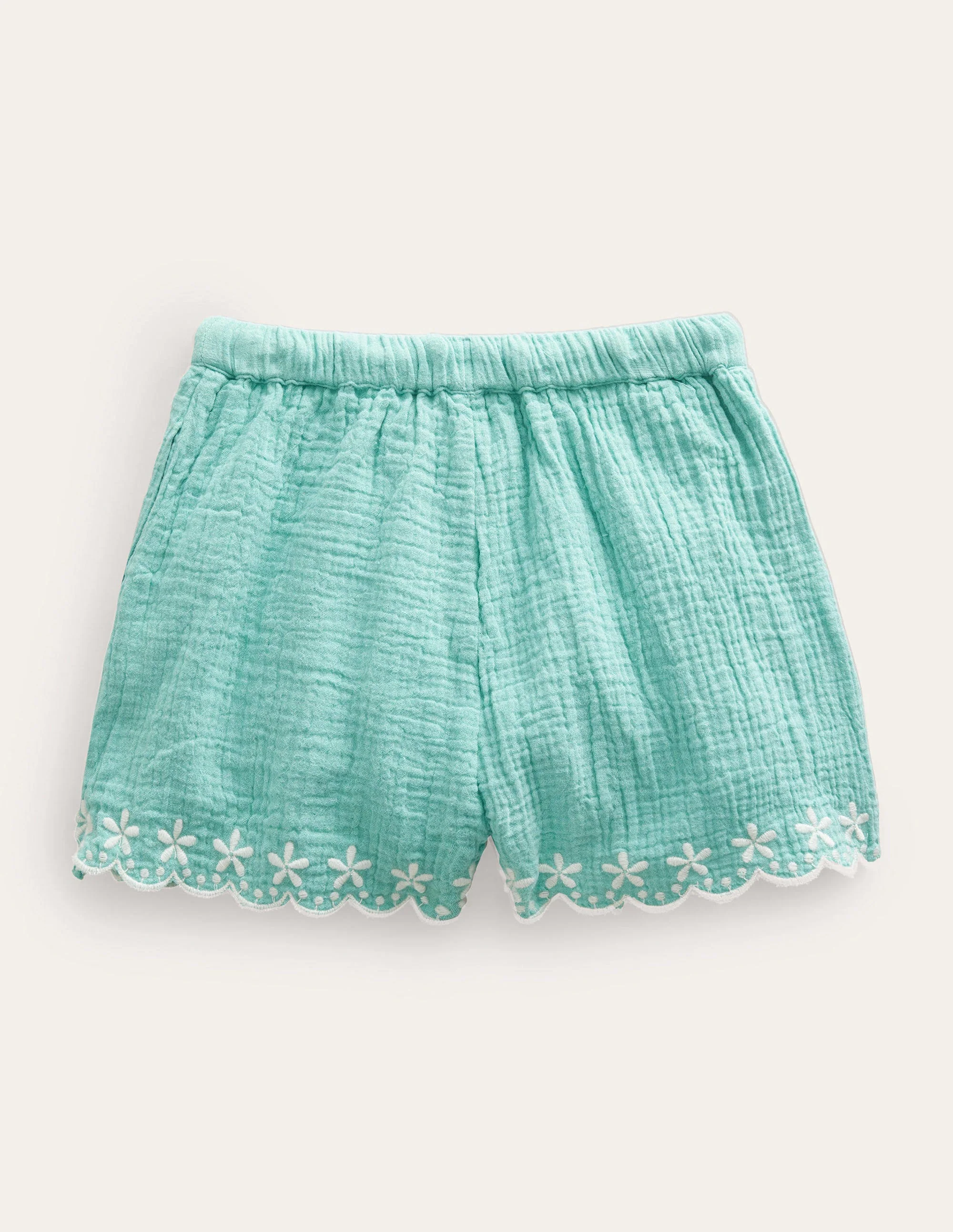 Embroidered Hem Shorts-Aqua Sea - Image 2