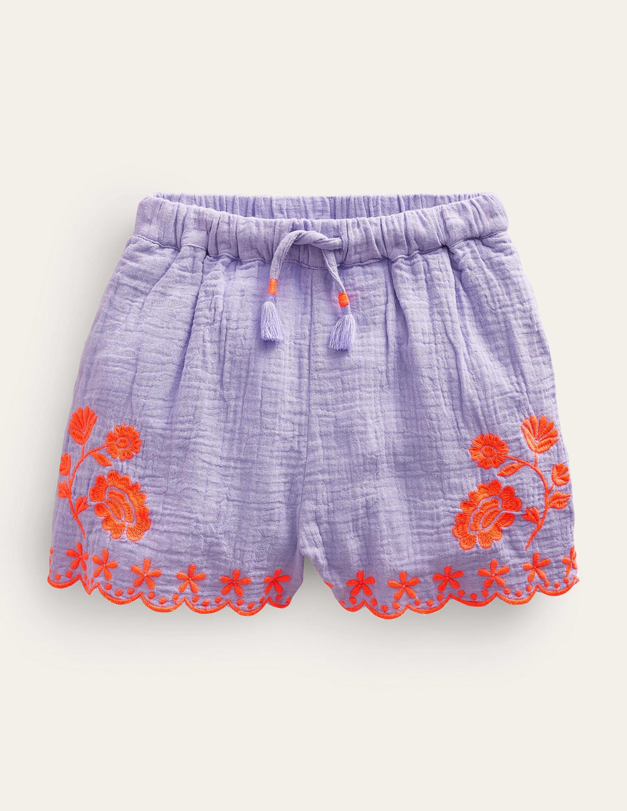 Embroidered Hem Shorts-Pretty Lavender