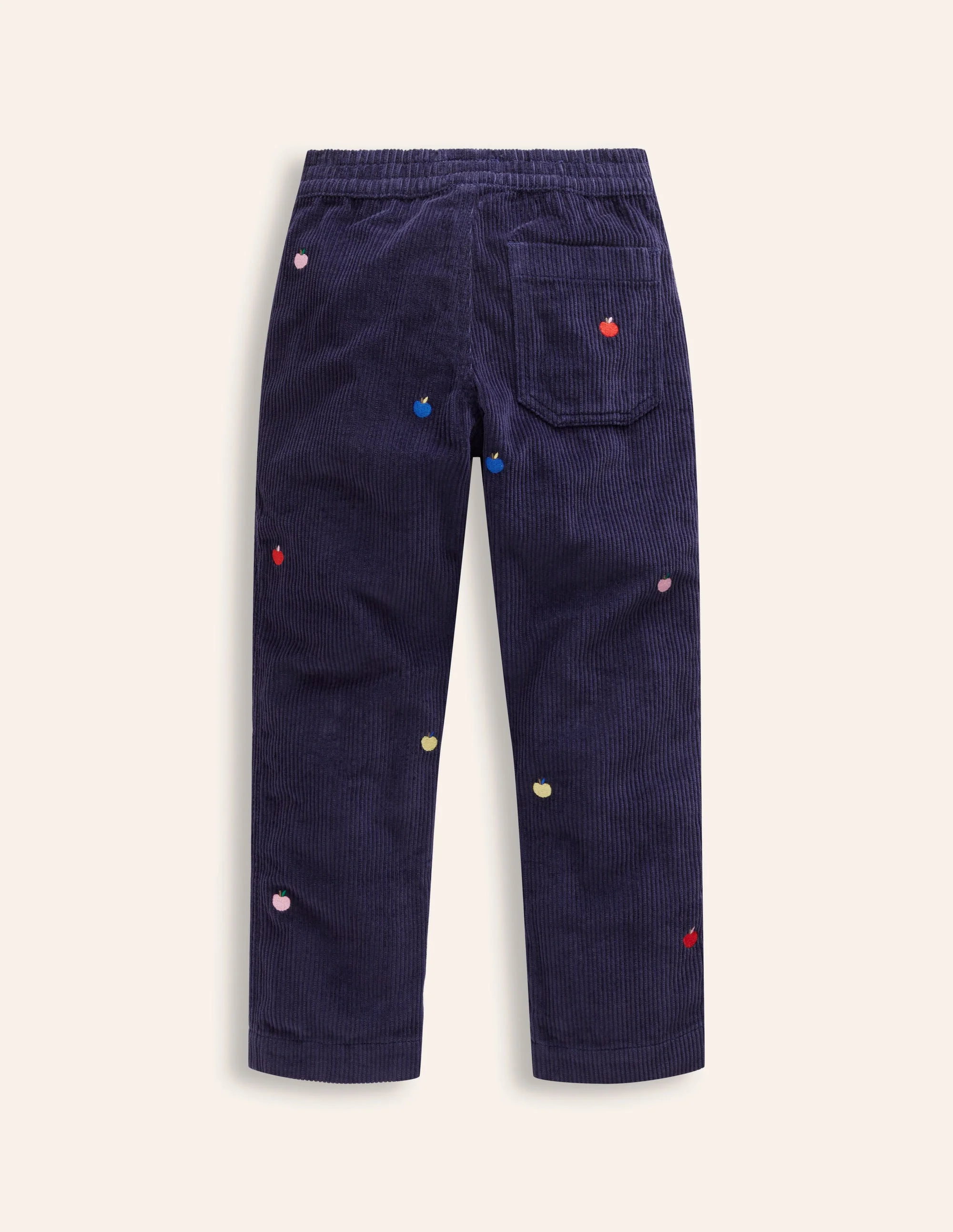 Embroidered Pull-On Pants-College Navy Apples - Image 4