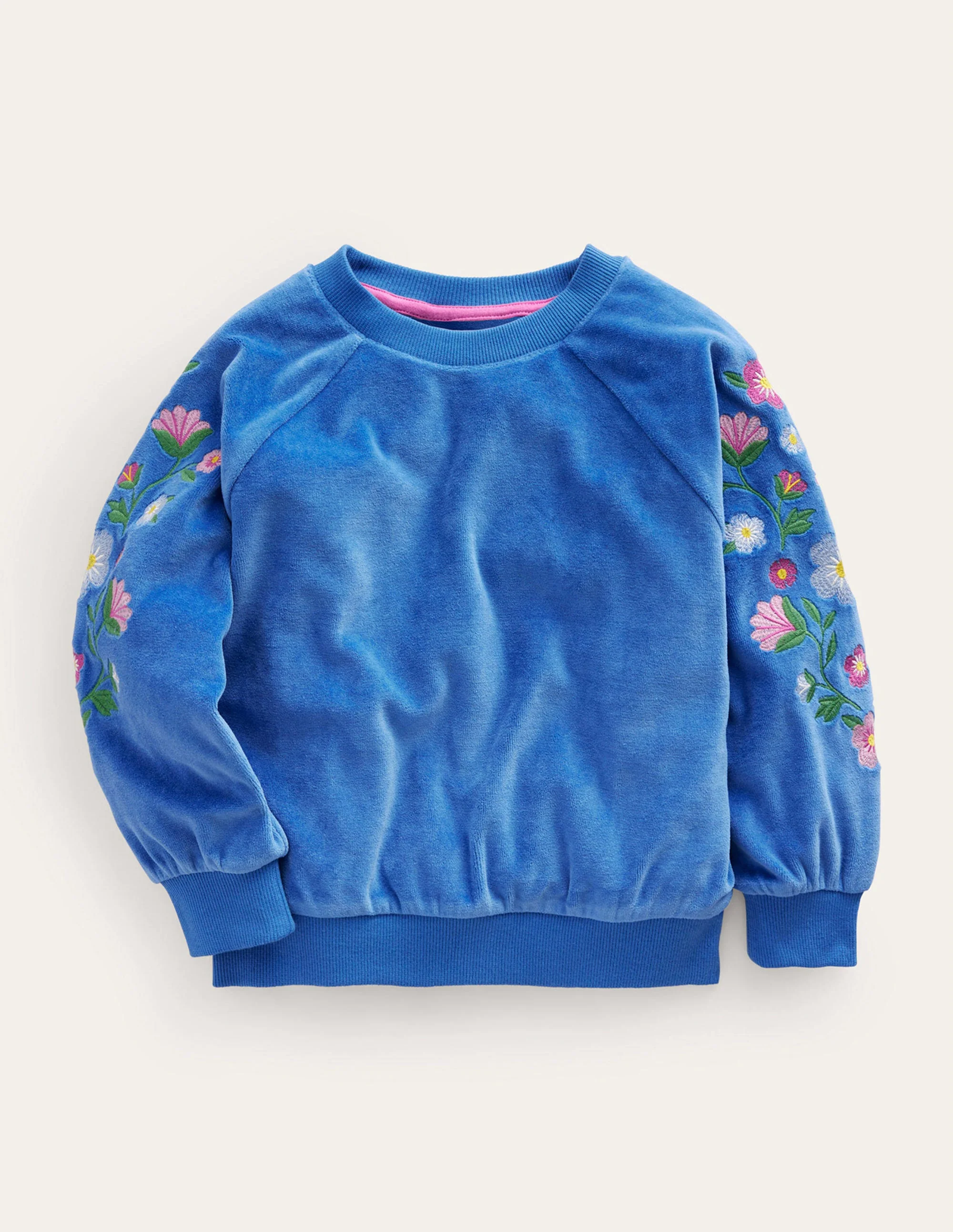 Embroidered Velour Sweat-Delft Blue Floral