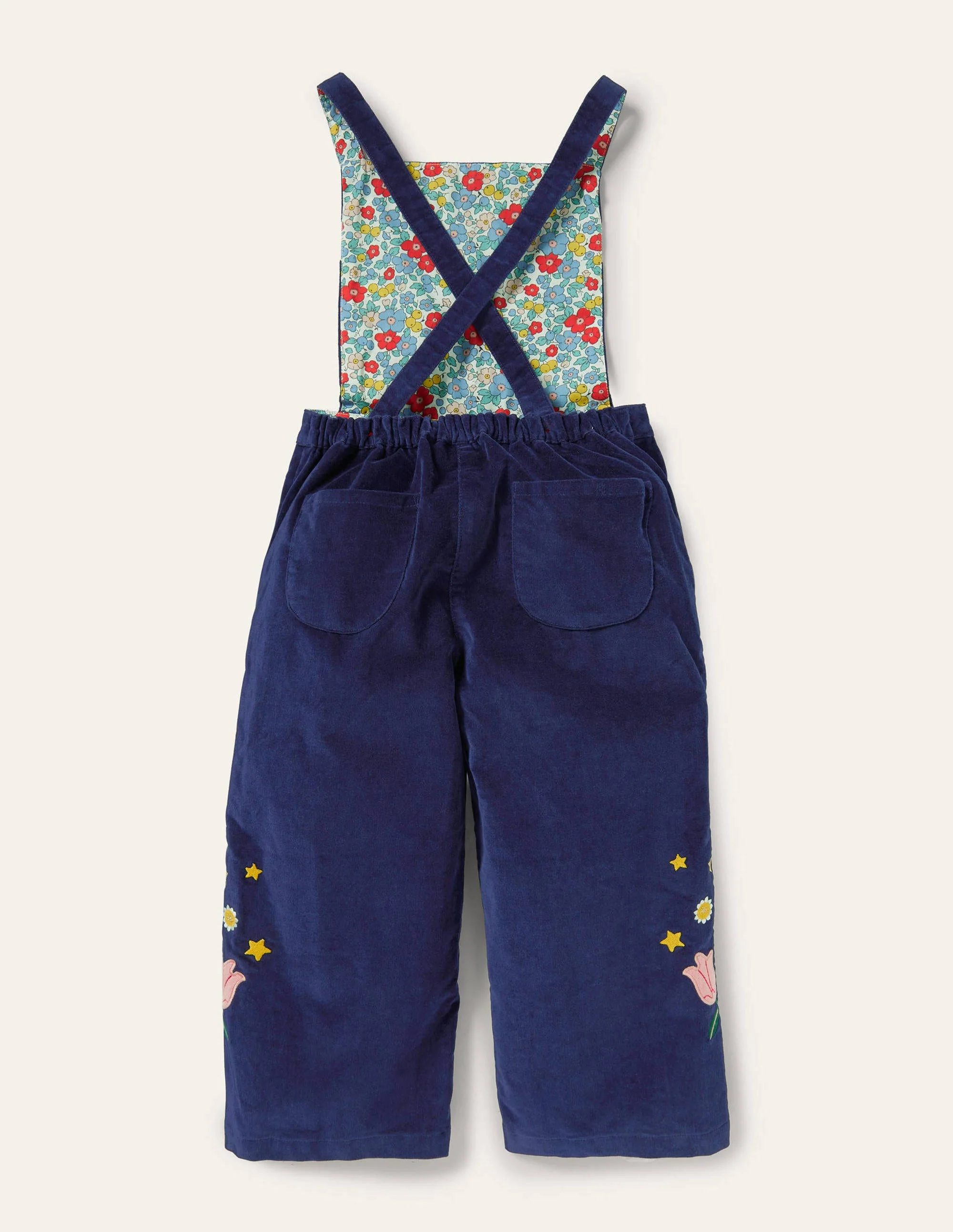 Embroidered Velvet Overalls-College Navy - Image 2