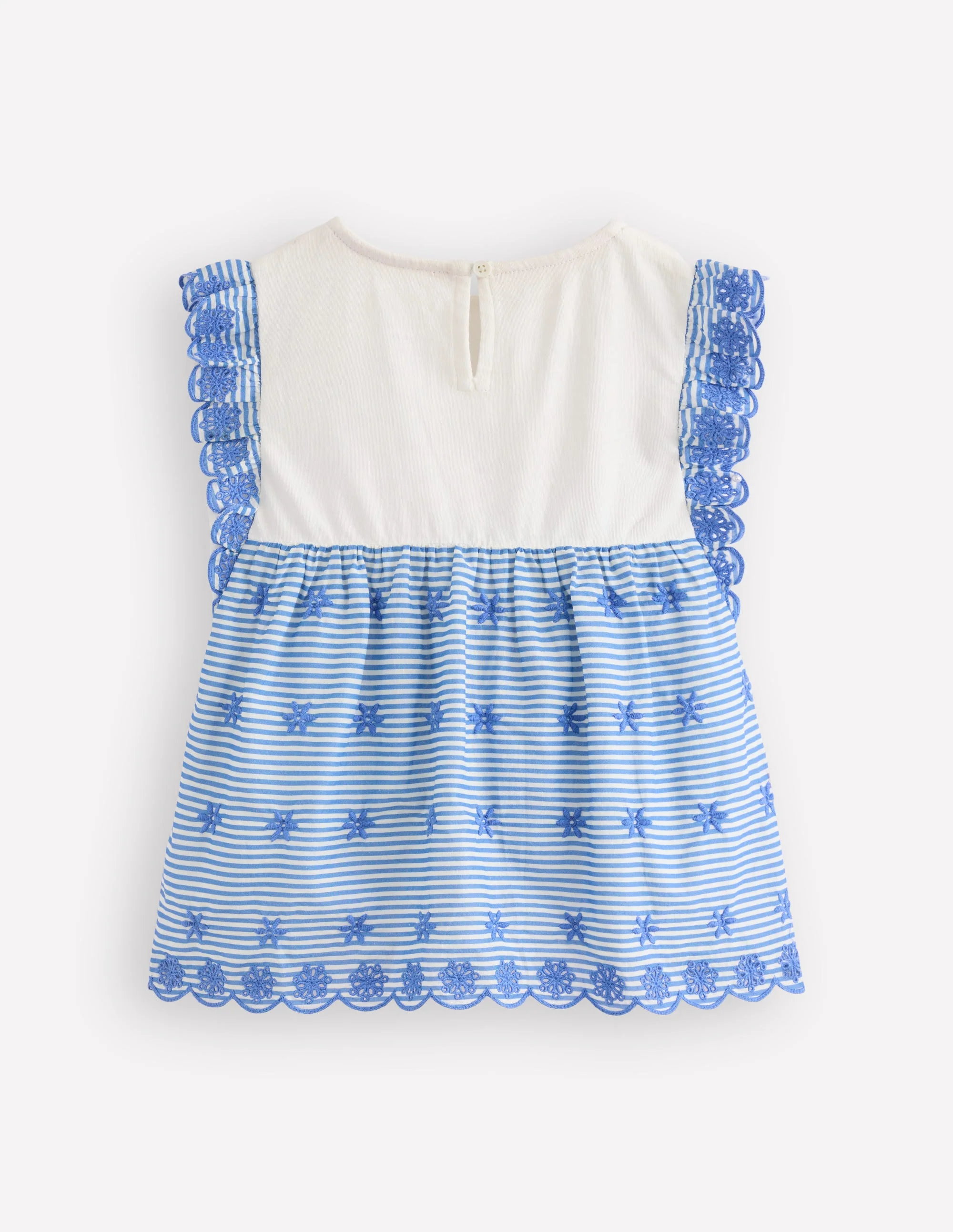 Fabric Mix Broderie Top-Blue Ticking - Image 2