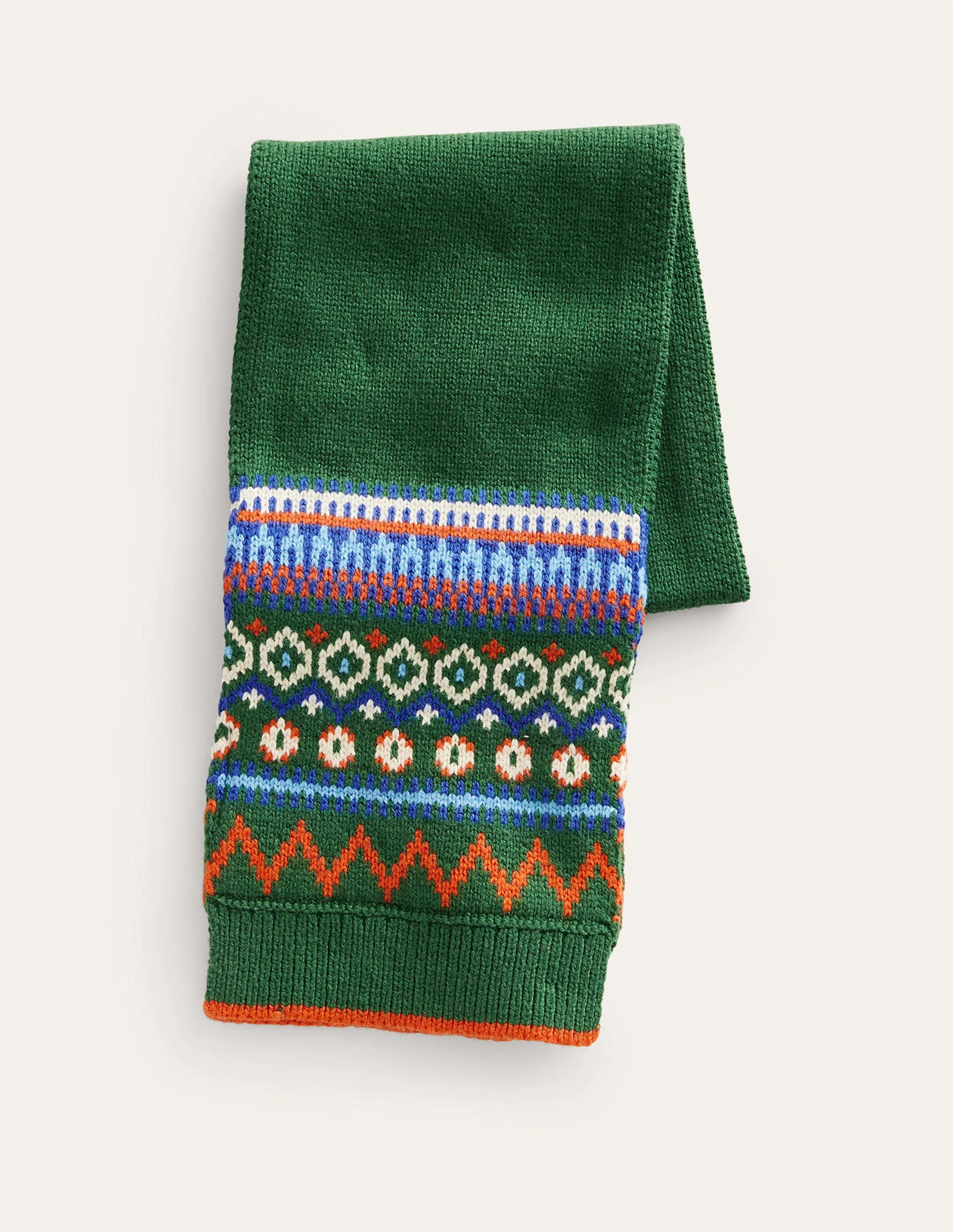 Fair Isle Knitted Scarf-Monster Green