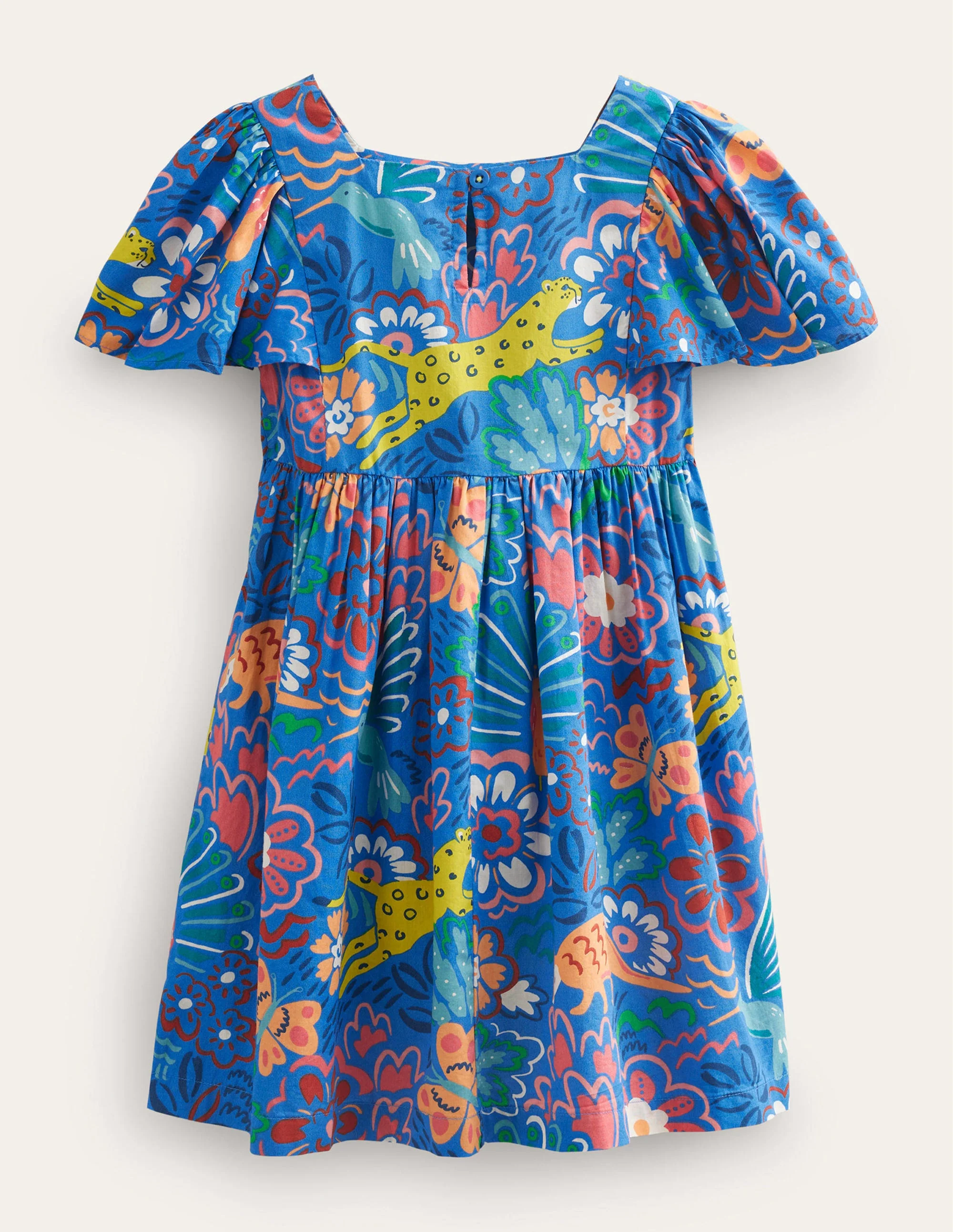 Flutter-Sleeve Printed Dress-Blue Floral Animals - Image 2