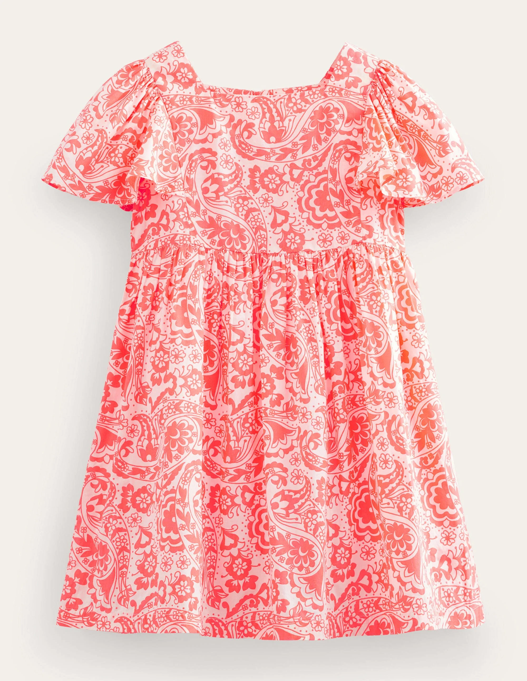 Flutter-Sleeve Printed Dress-Watermelon Punch Paisley